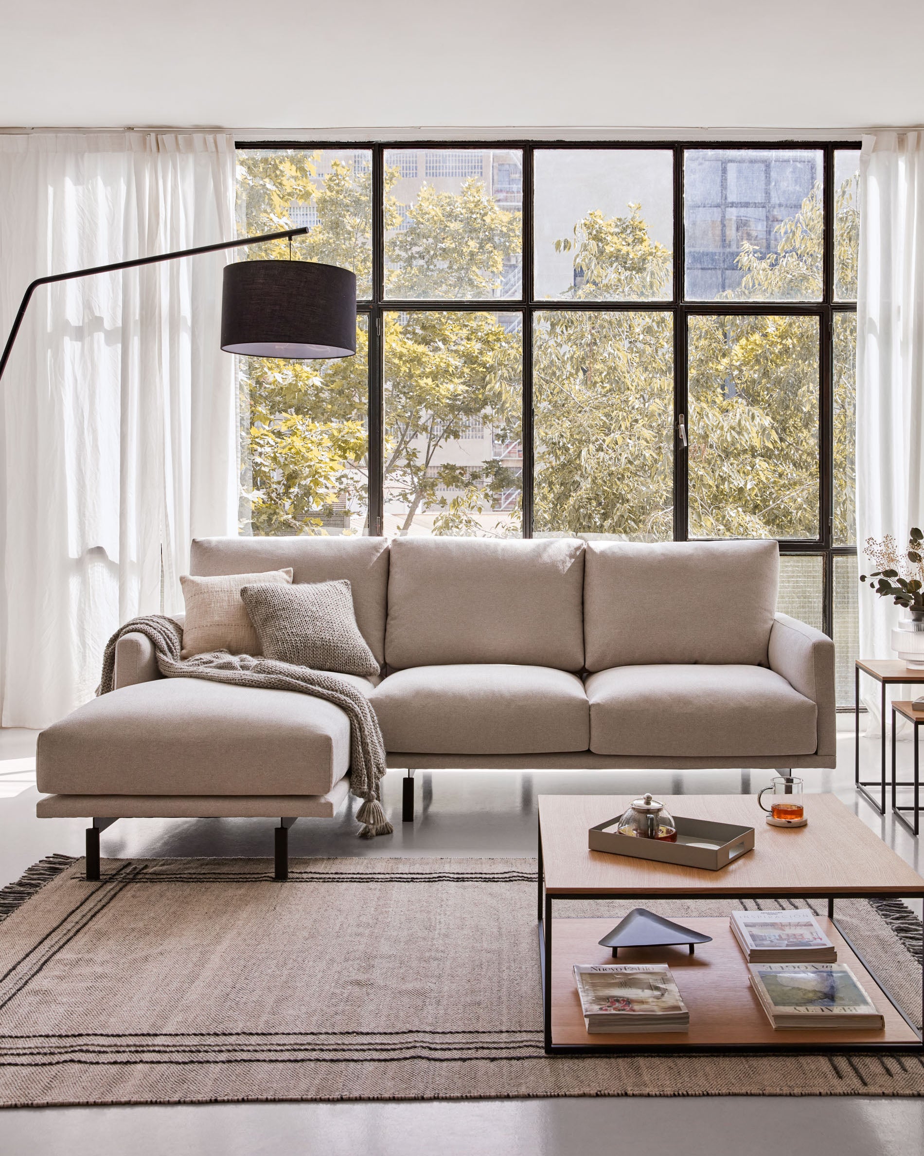 Galene 3 seater sofa with left-hand chaise longue in beige, 254 cm FSC Mix Credit - Lifestyle