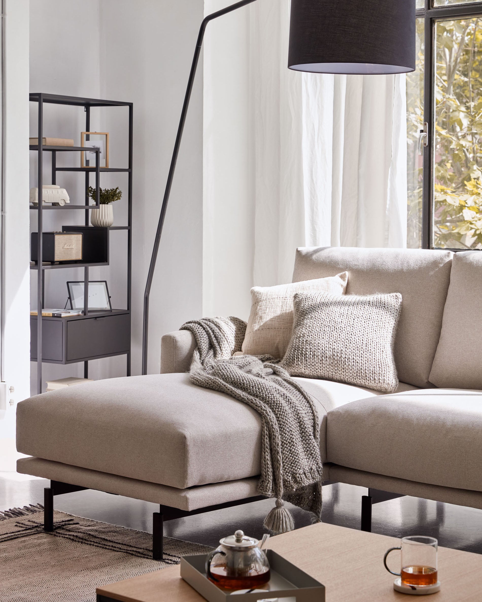 Galene 3 seater sofa with left-hand chaise longue in beige, 254 cm FSC Mix Credit - Lifestyle