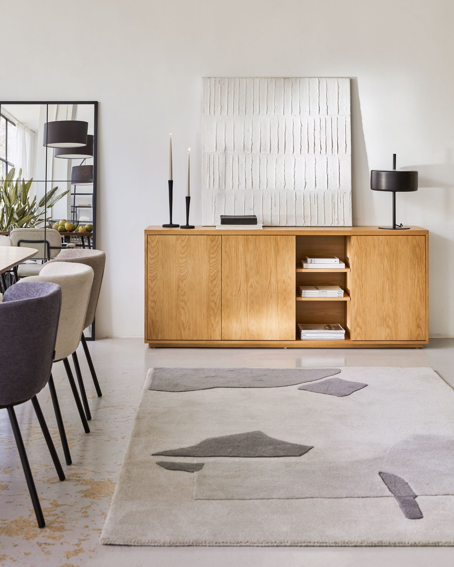 Abilen oak wood veneer 3 door sideboard, 180 x 75 cm FSC 100% - Lifestyle