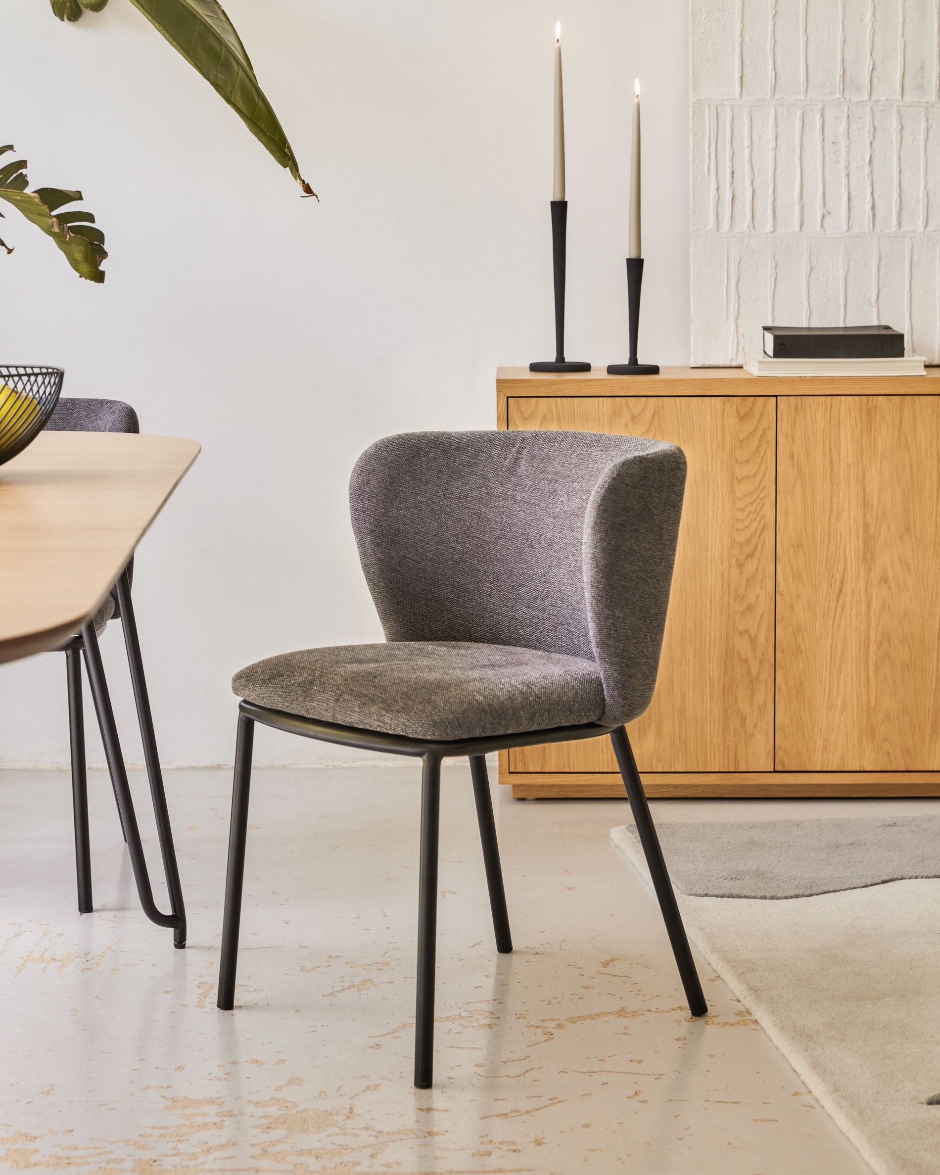Ciselia chair in dark grey chenille and steel legs with black finish FSC Mix Credit - Lifestyle
