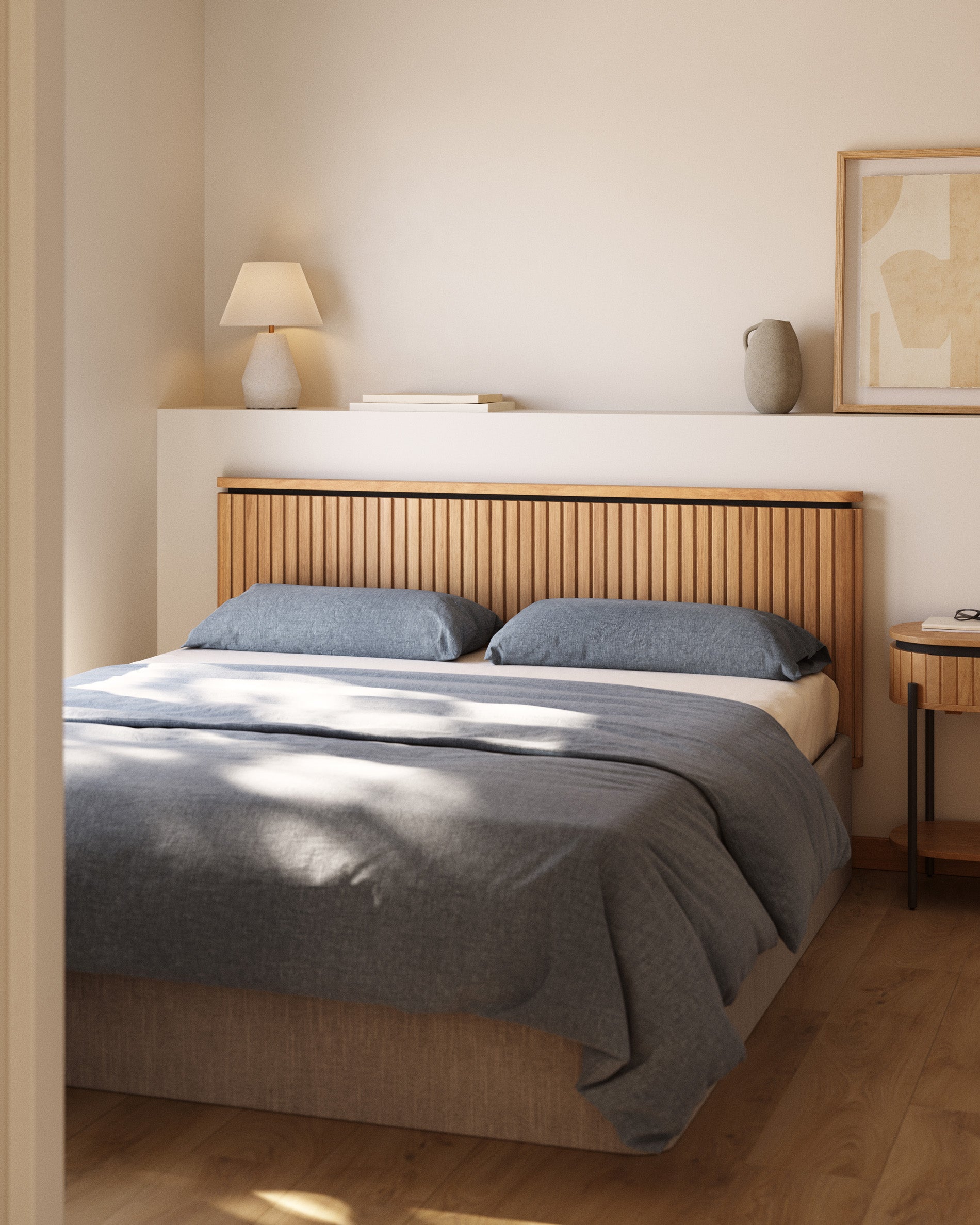 Licia solid mango wood and metal headboard with a black finish, for 180 cm beds - Lifestyle