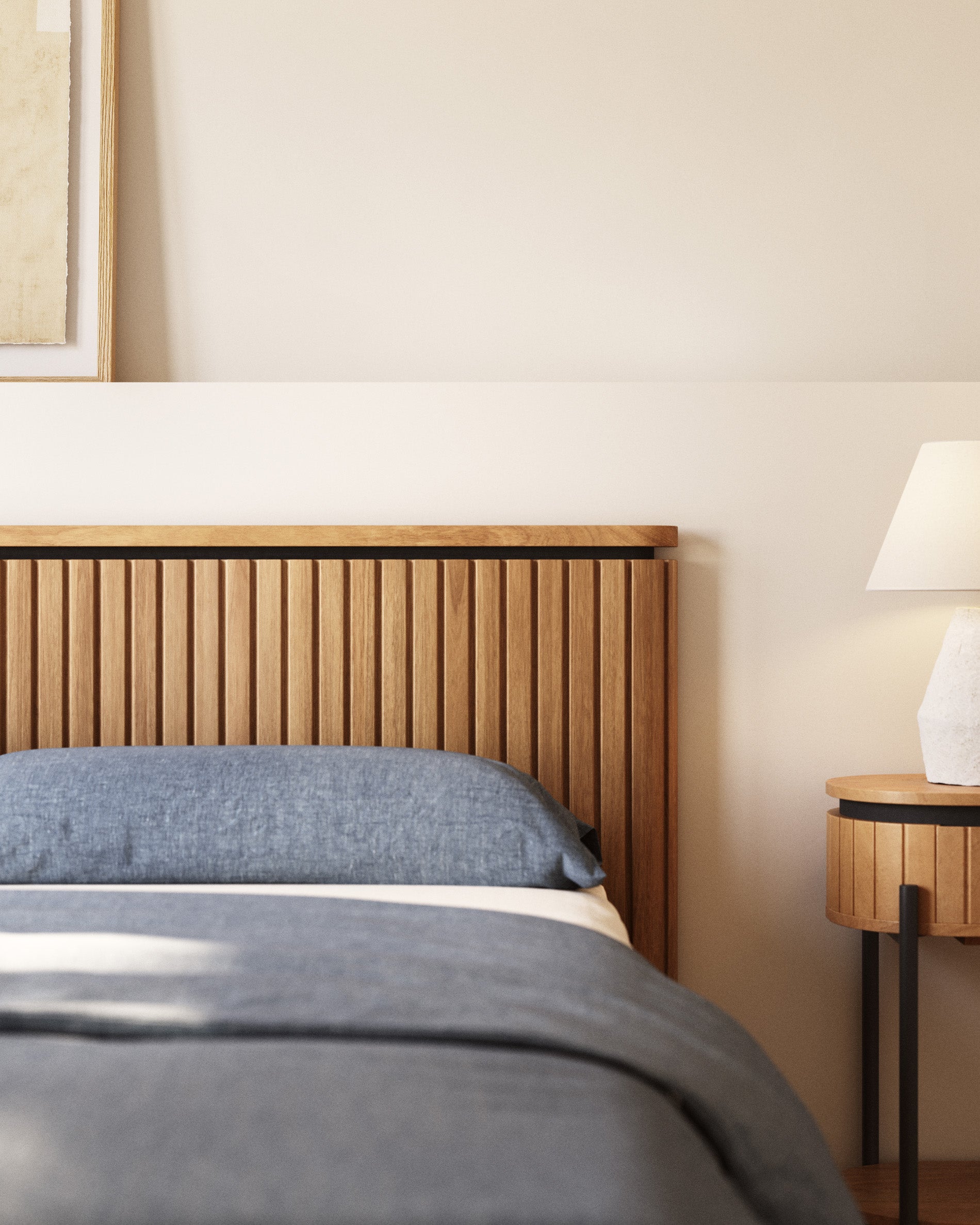 Licia solid mango wood and metal headboard with a black finish, for 180 cm beds - Lifestyle