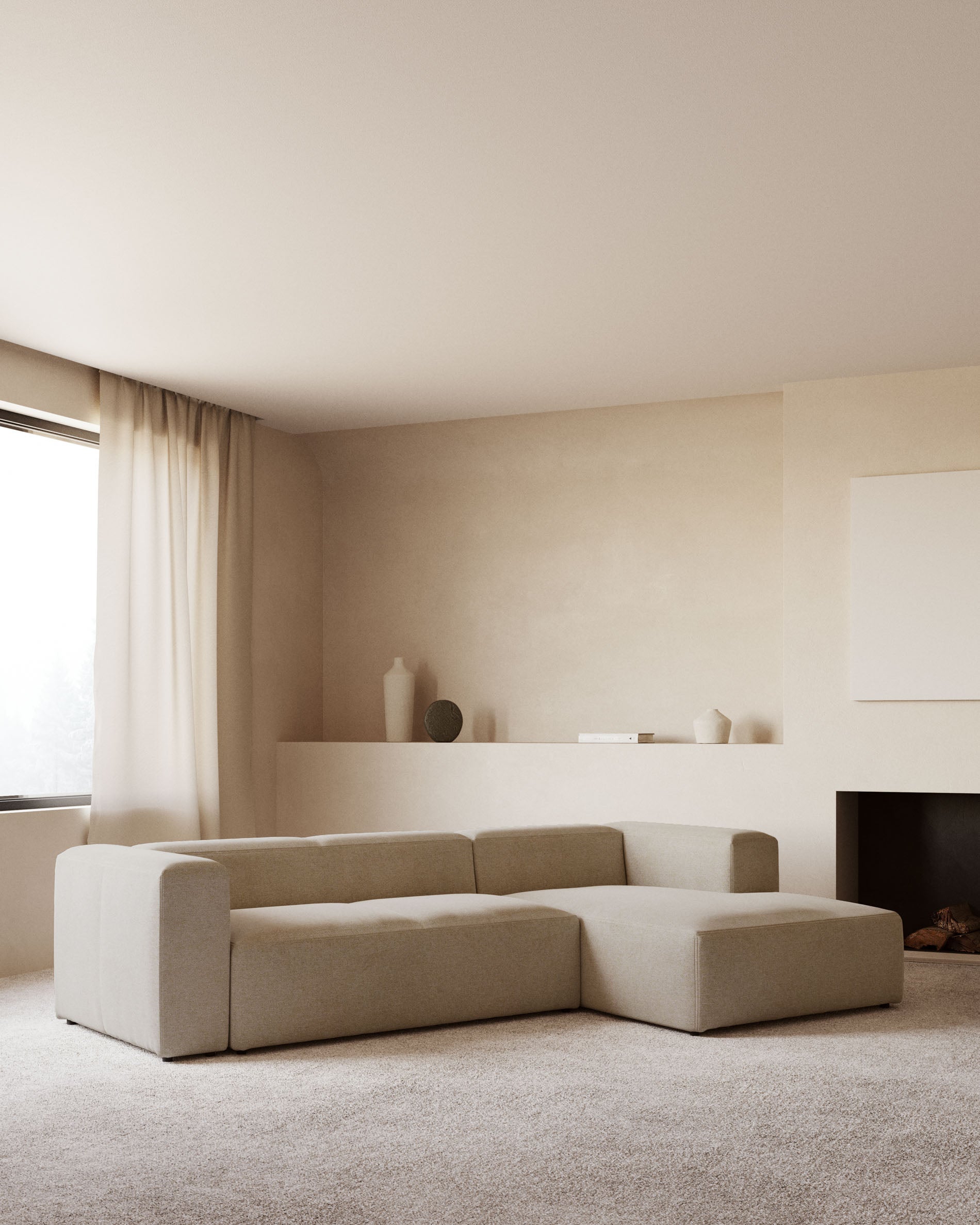 Blok 3-seater beige chenille right chaise longue sofa 300cm FSC Mix Credit - Lifestyle