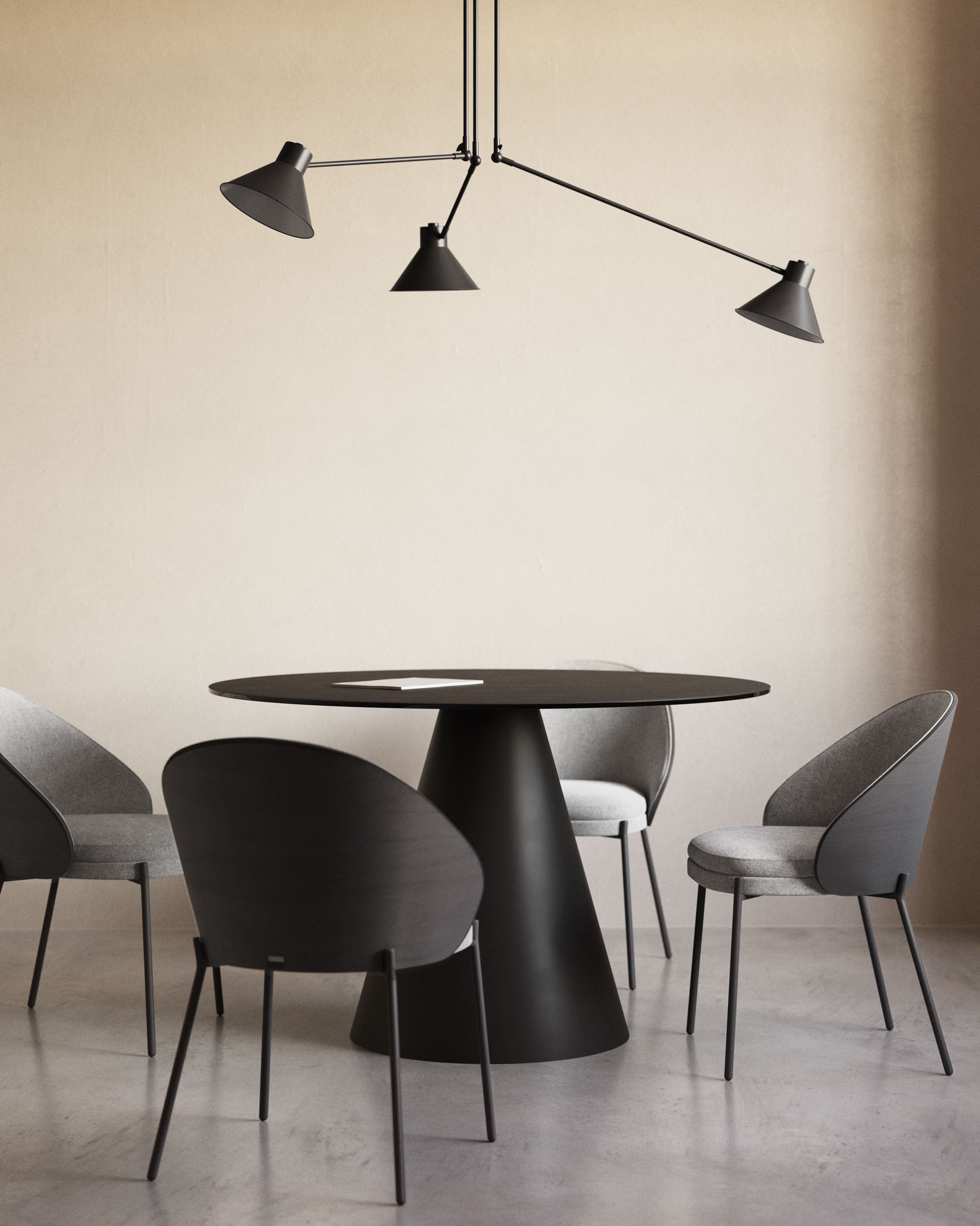 Eamy chair light grey chenilla and ash wood veneer with a black finish and black metal - Lifestyle