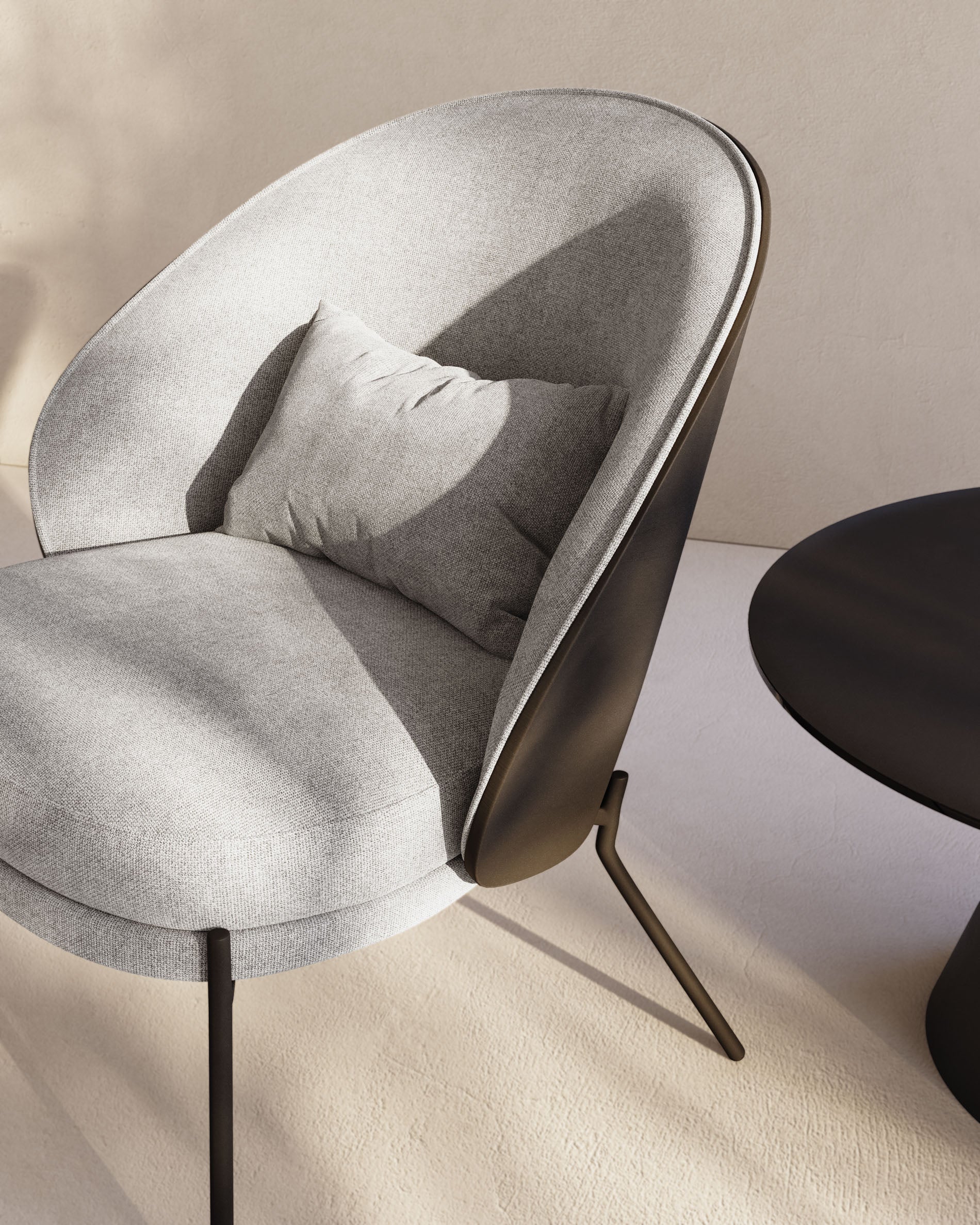 Eamy light grey armchair in an ash wood veneer with a black finish and black metal - Lifestyle