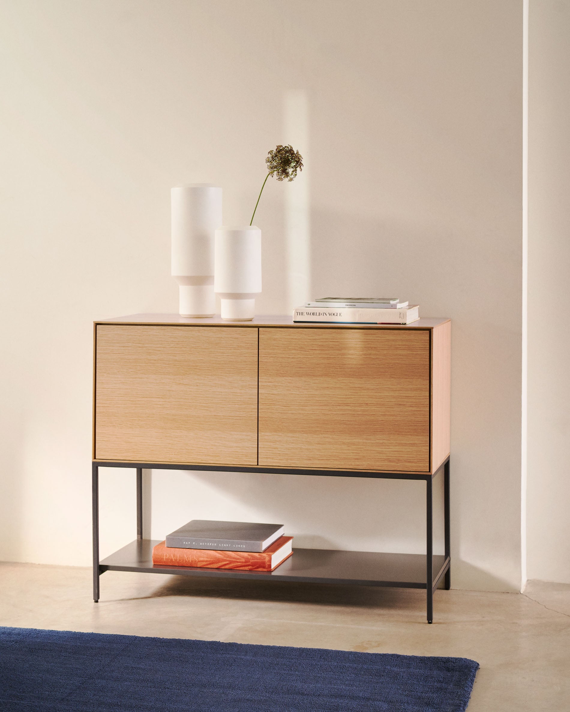 Vedrana 2 door sideboard in oak veneer with steel legs, 98 x 80 cm - Lifestyle