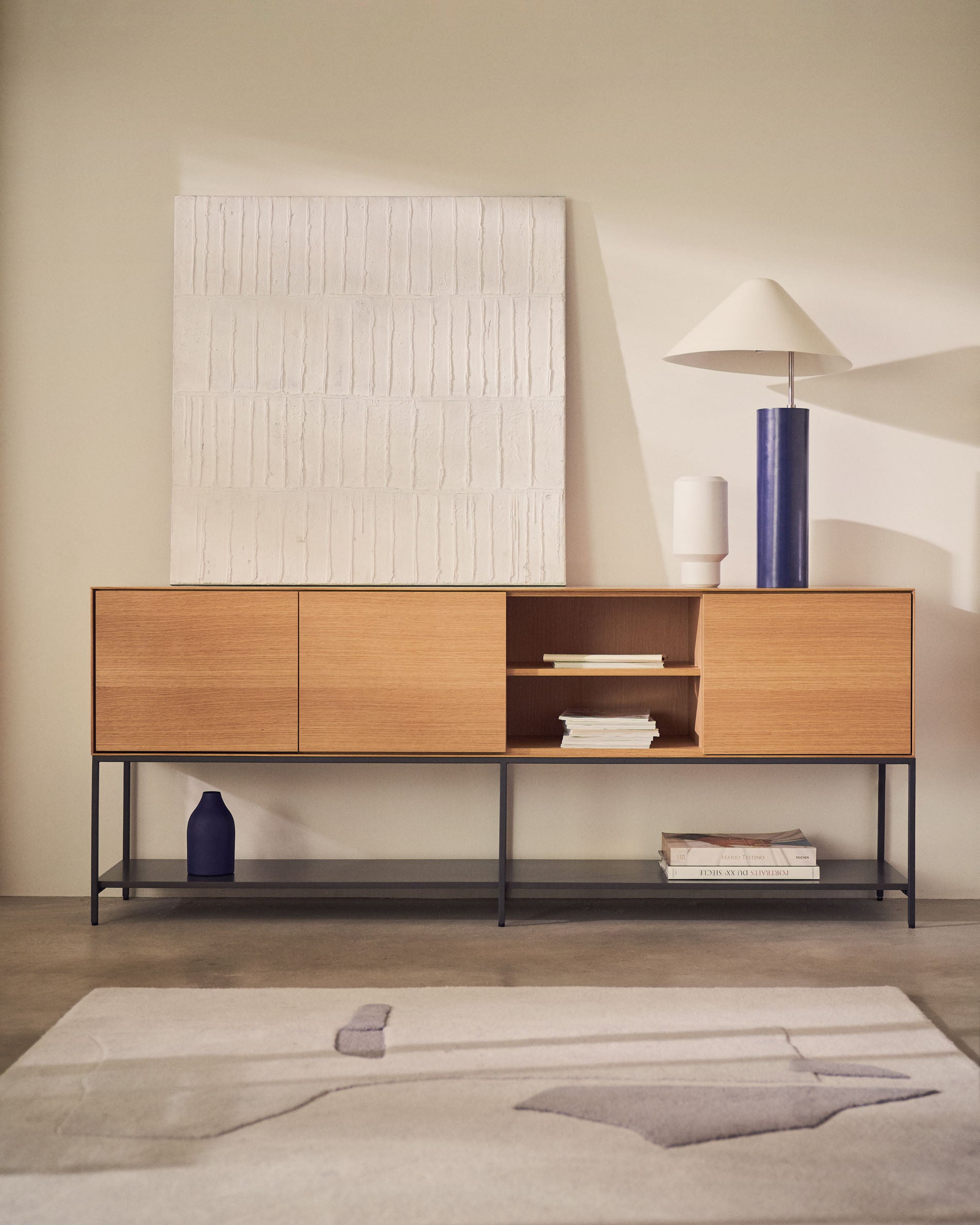Vedrana 3 door sideboard in oak veneer with steel legs, 195 x 80 cm - Lifestyle