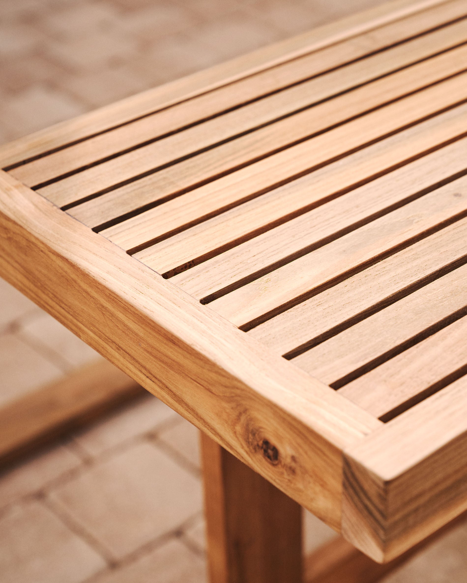 Canadell 100% outdoor solid recycled teak tall bench, 130 cm - Lifestyle