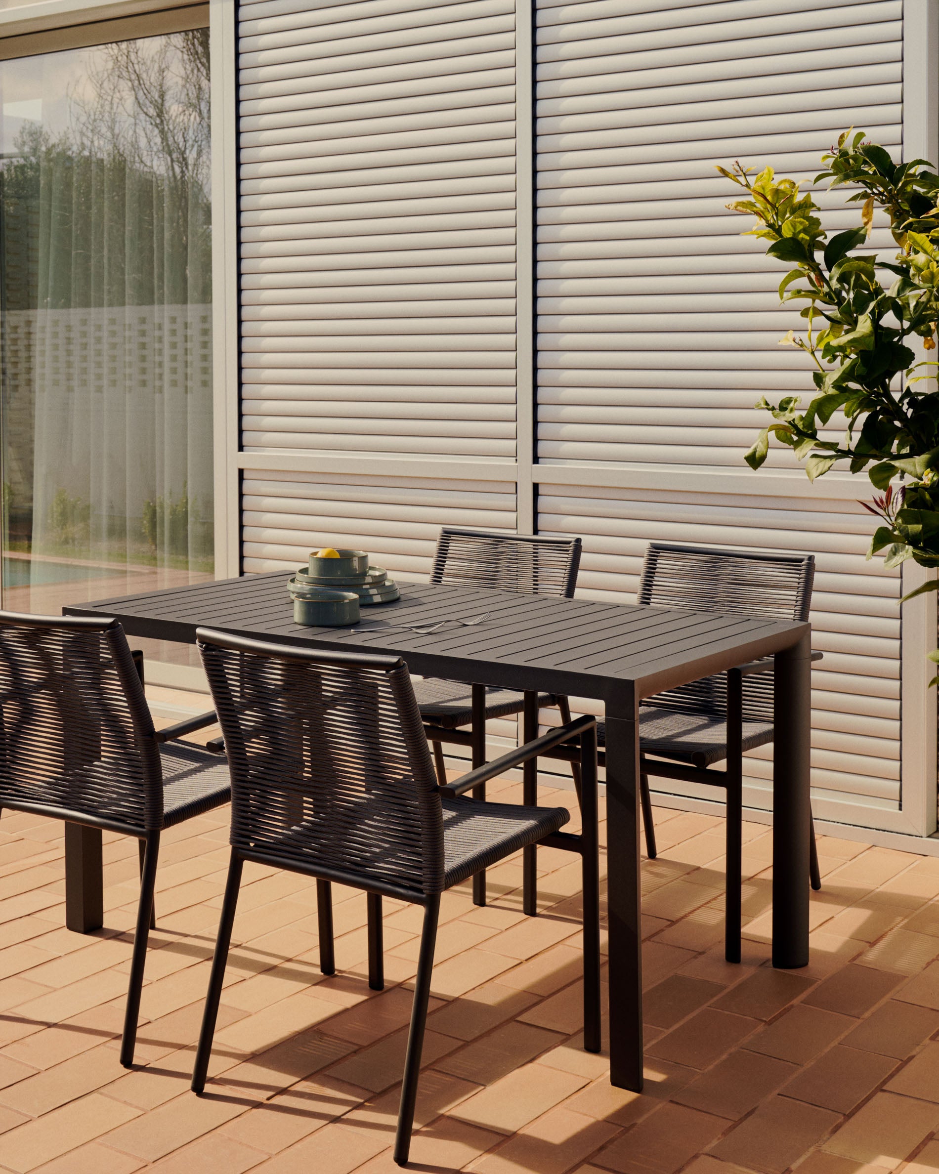 Culip aluminium and cord stackable outdoor chair in grey - Lifestyle