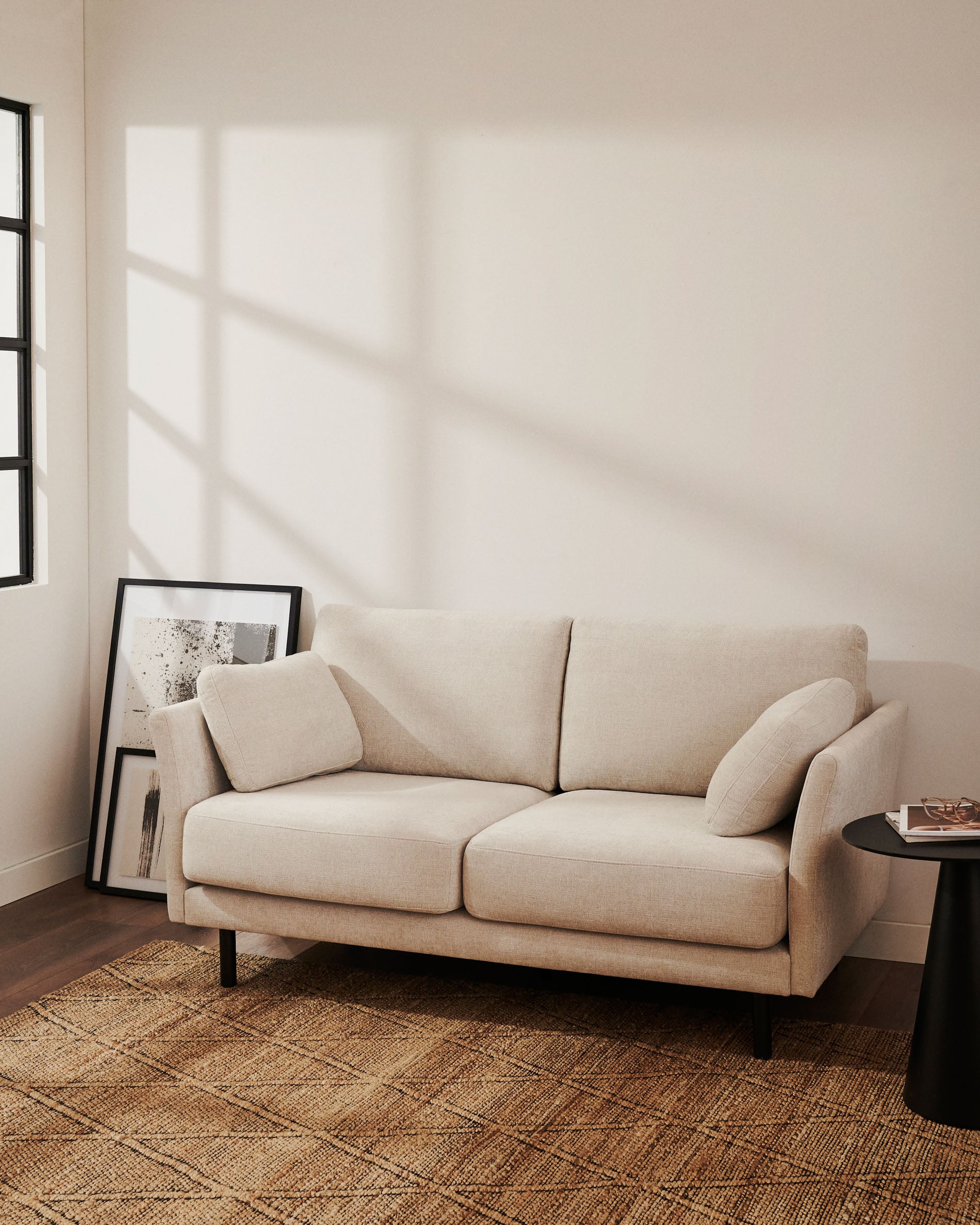 Gilma 2 seater sofa in chenille pearl with painted black finish legs, 170 cm - Lifestyle