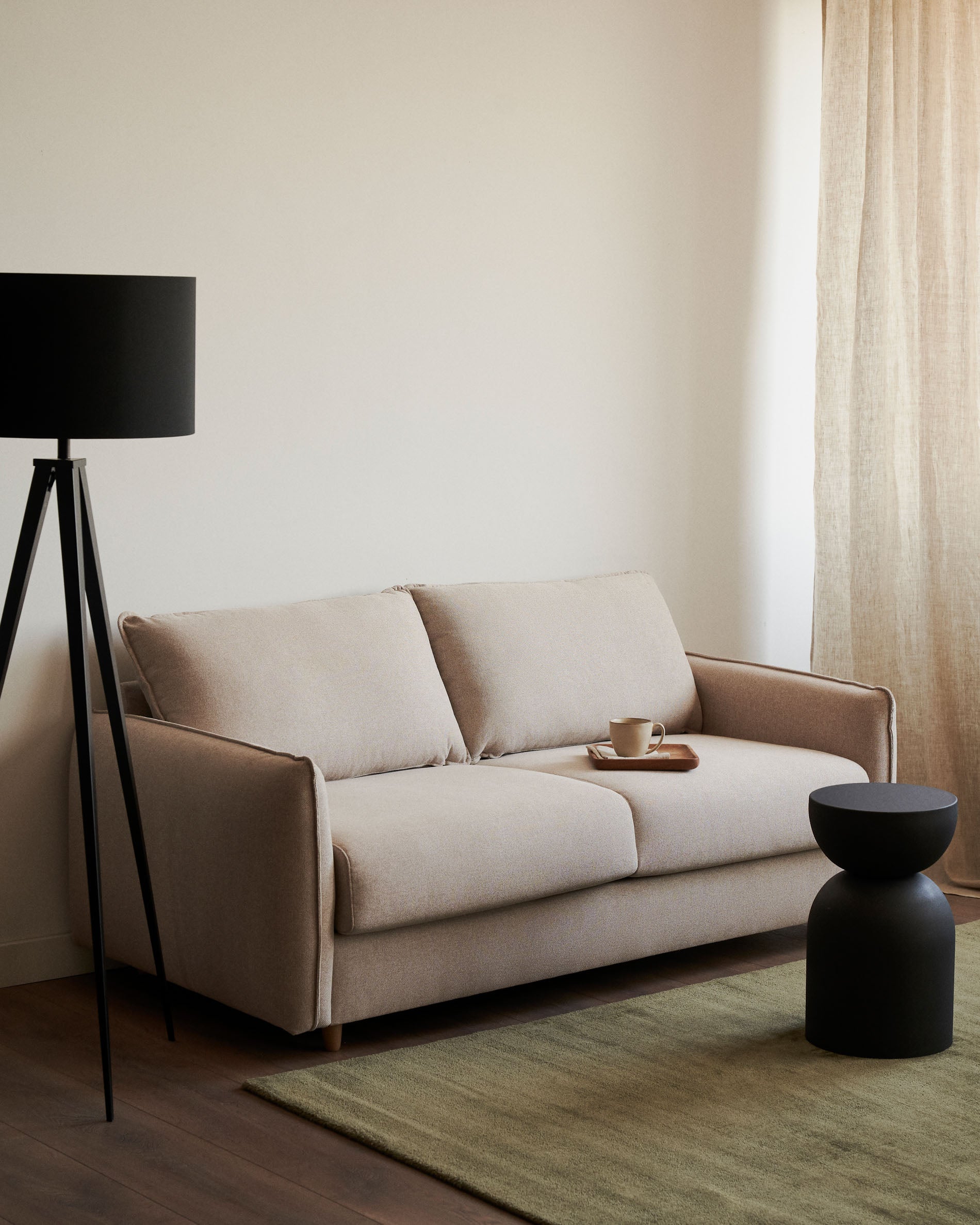 Carlota beige 2-seater sofa bed with solid beech wood legs 185cm FSC Mix Credit - Lifestyle