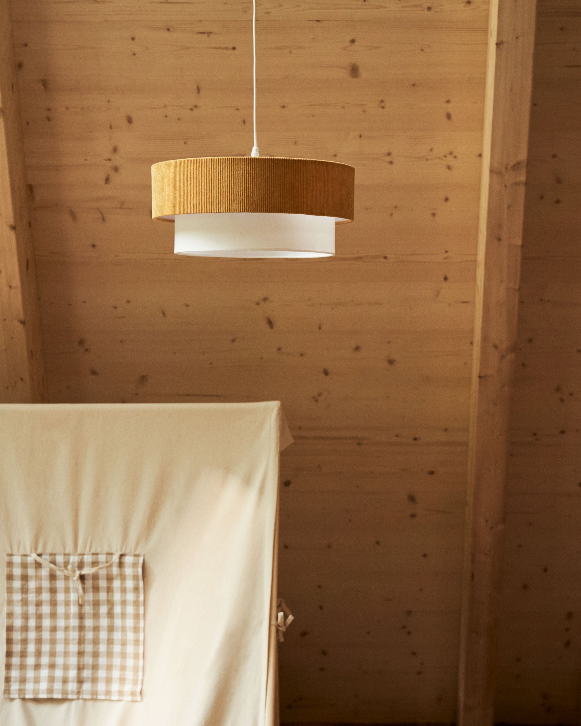 Bianella ceiling lamp in cotton and mustard corduroy, Ø 40 cm - Lifestyle