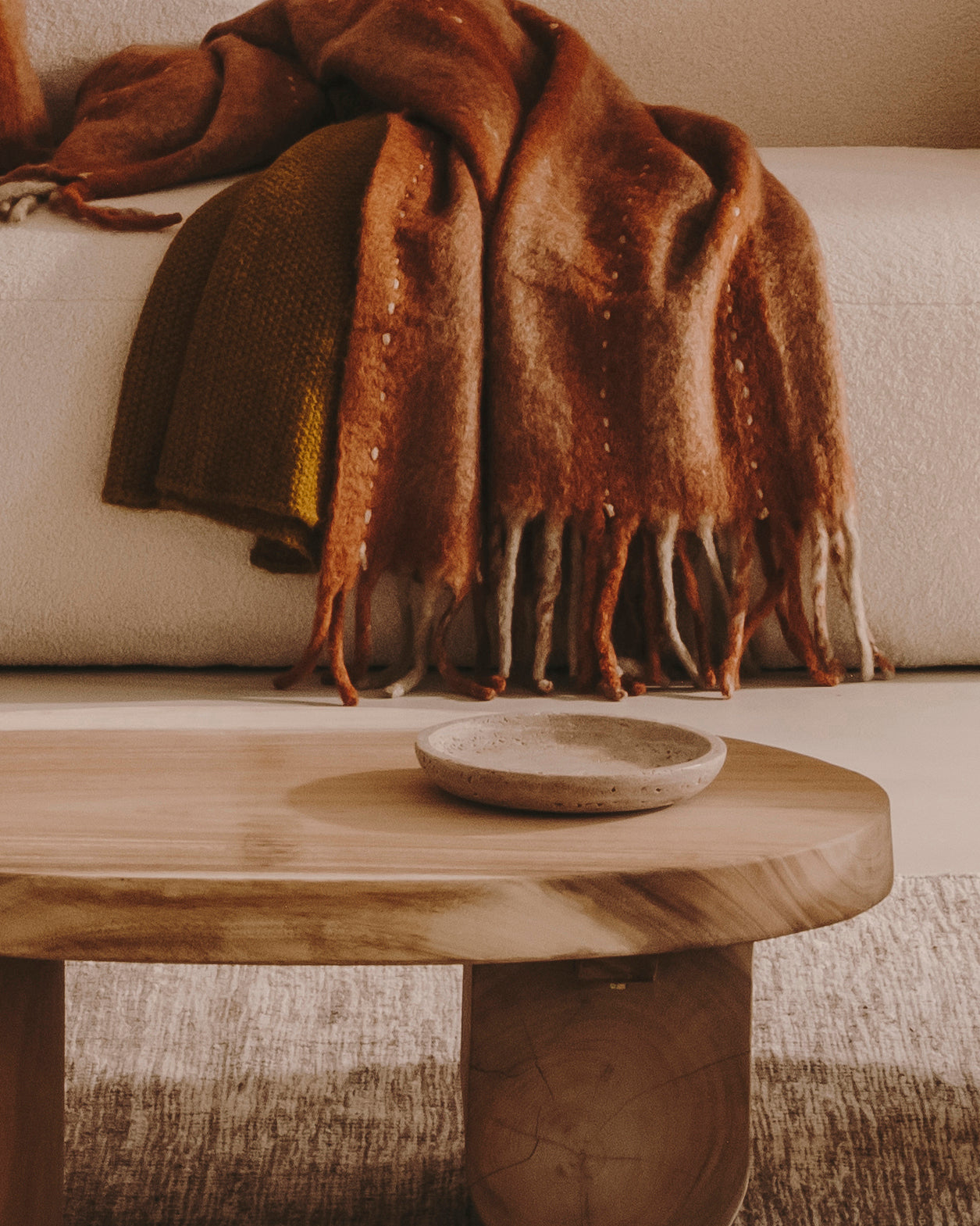 Madlena small beige travertine table centerpiece - Lifestyle