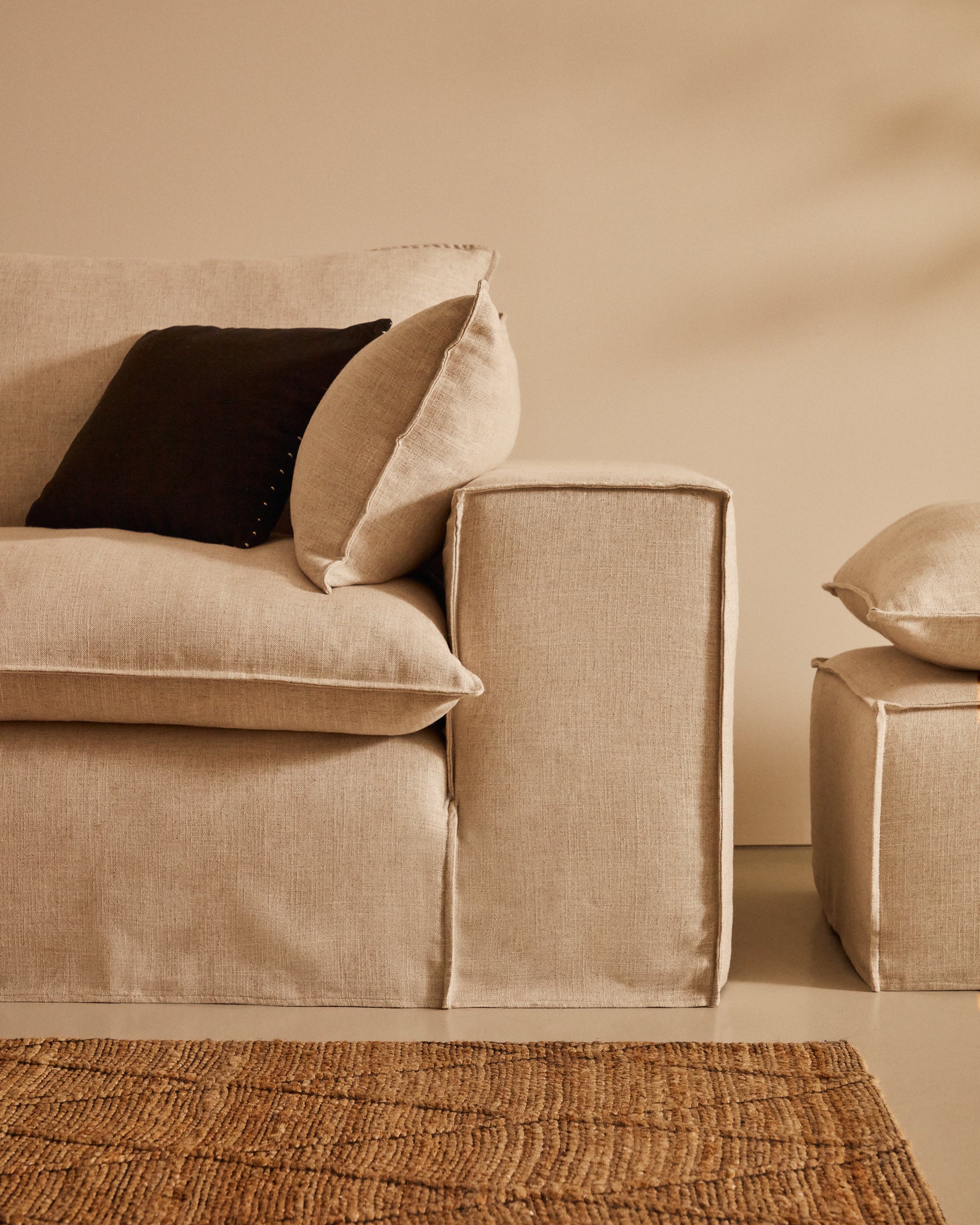 Anarela 3 seater sofa with removable covers and beige linen cushions, 280 cm - Lifestyle