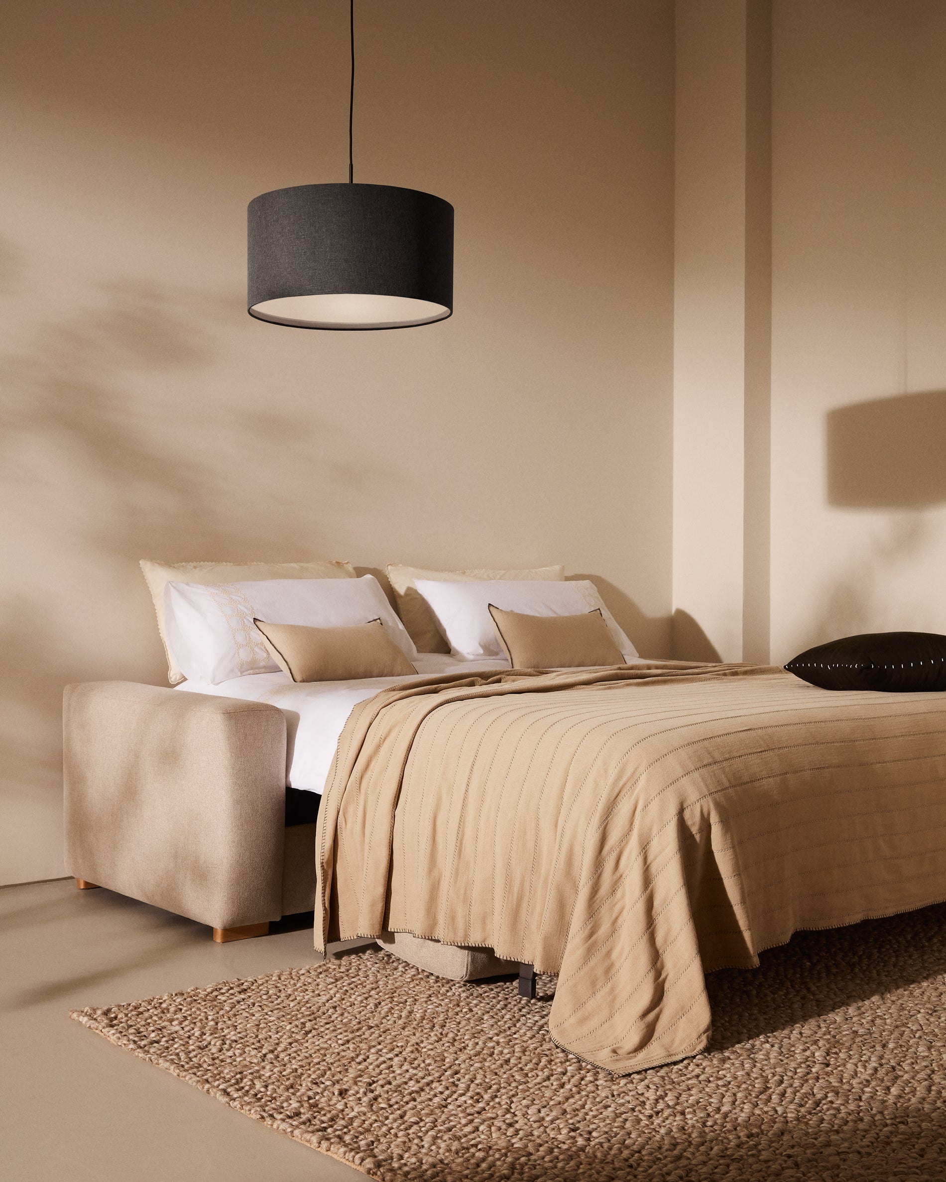Anley beige 3-seater sofa bed with solid beech wood legs 224cm FSC Mix Credit - Lifestyle