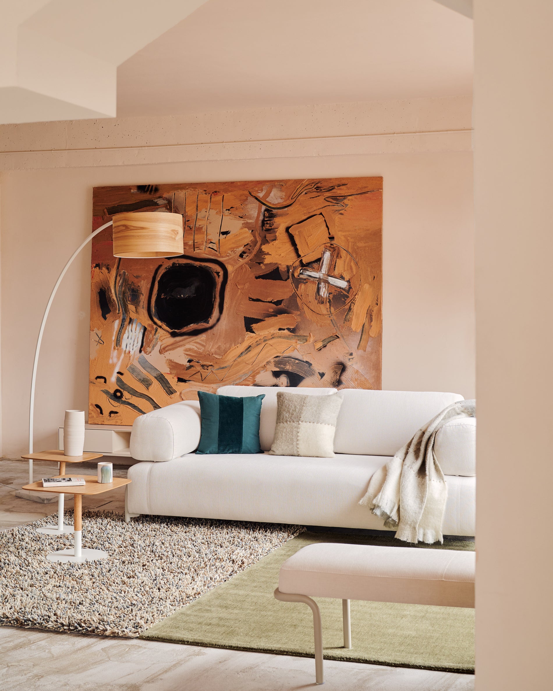 Juhe ash veneer floor lamp in white steel and marble - Lifestyle