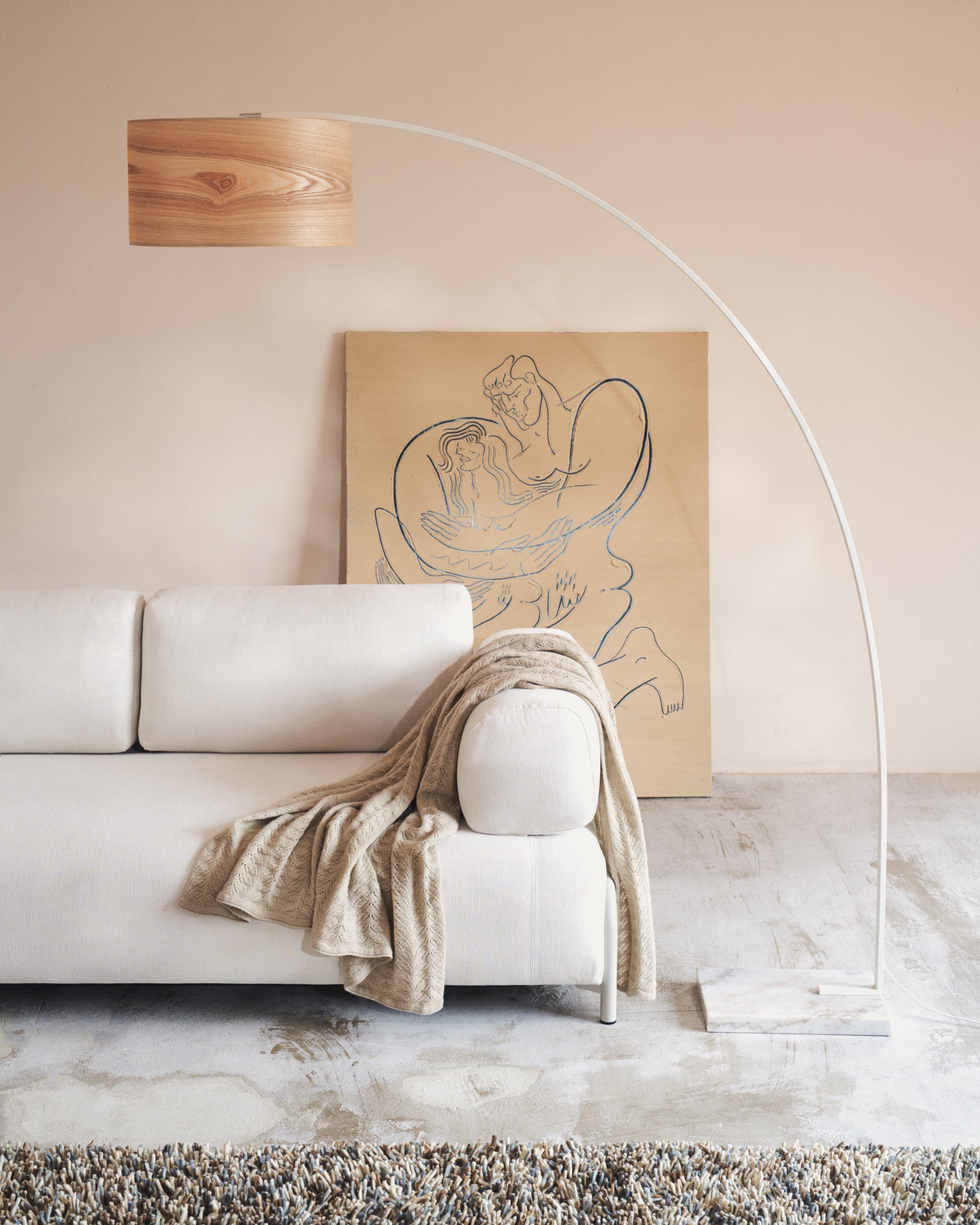 Juhe ash veneer floor lamp in white steel and marble - Lifestyle