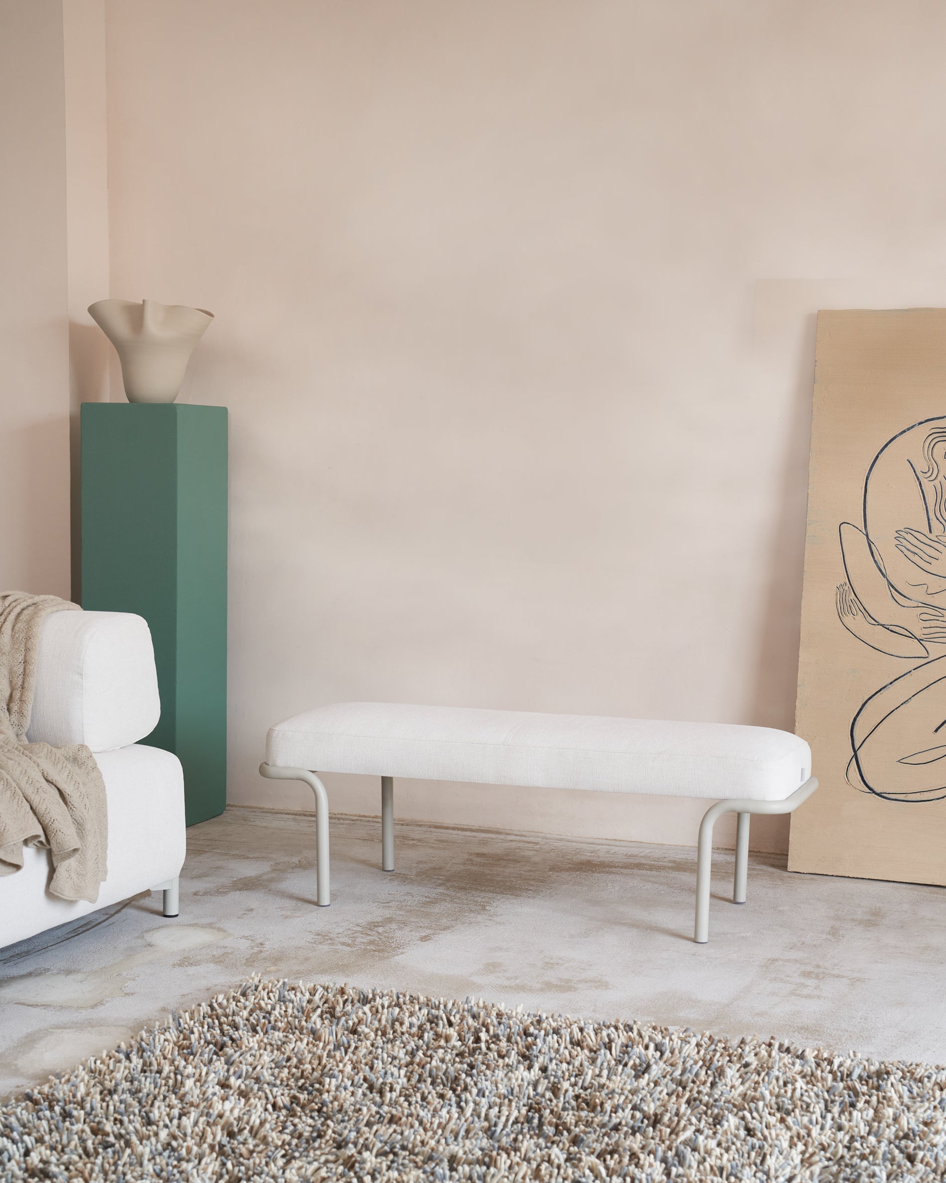 Compo bench in grey and black metal structure, 130 cm - Lifestyle