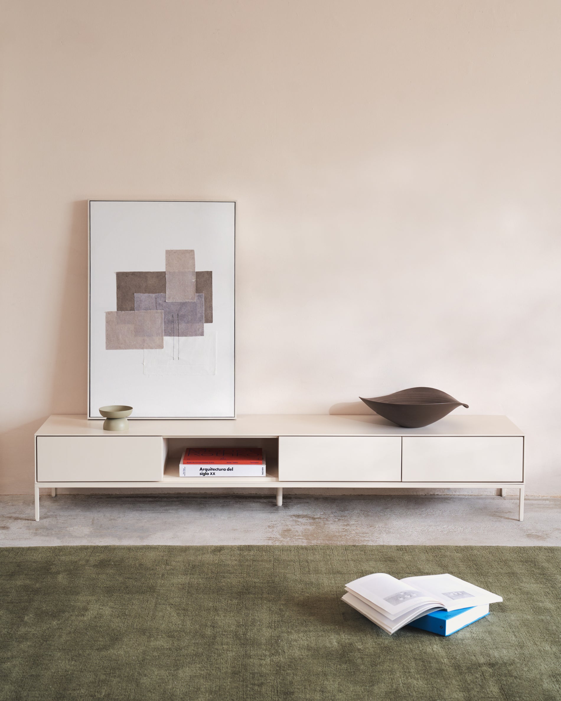 Vedrana TV 3-drawer cabinet white lacquered MDF 195 x 35 cm - Lifestyle