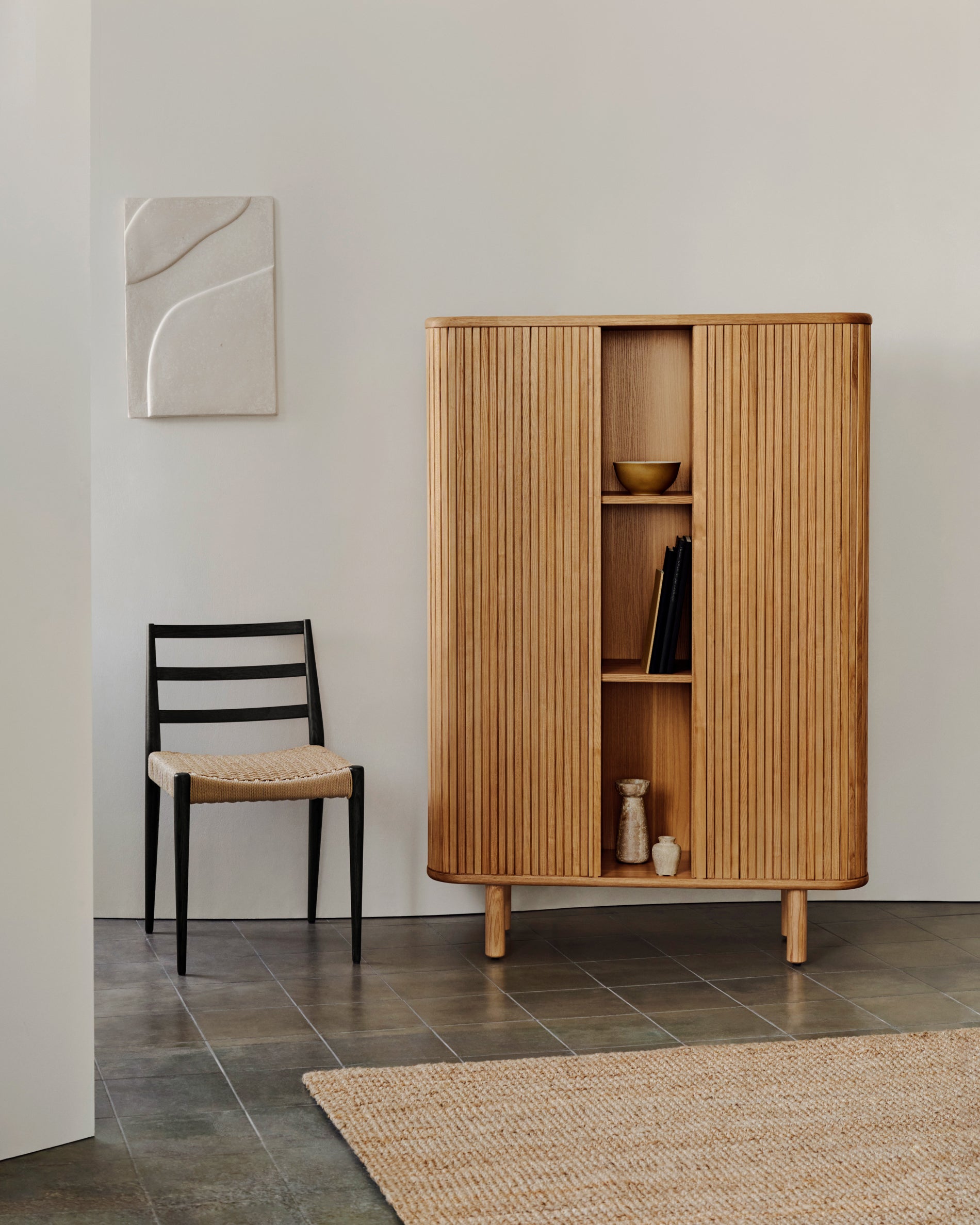Mailen 2 door highboard in ash veneer with a natural finish 110 x 160 cm - Lifestyle