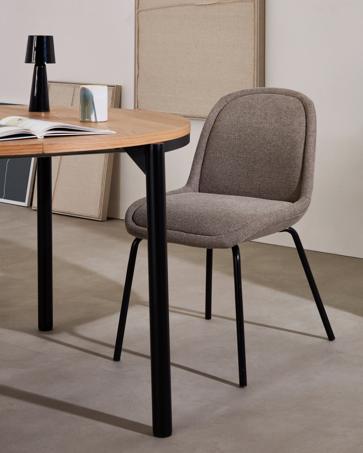 Aimin chair in brown chenille and steel legs with a matte black painted finish - Lifestyle