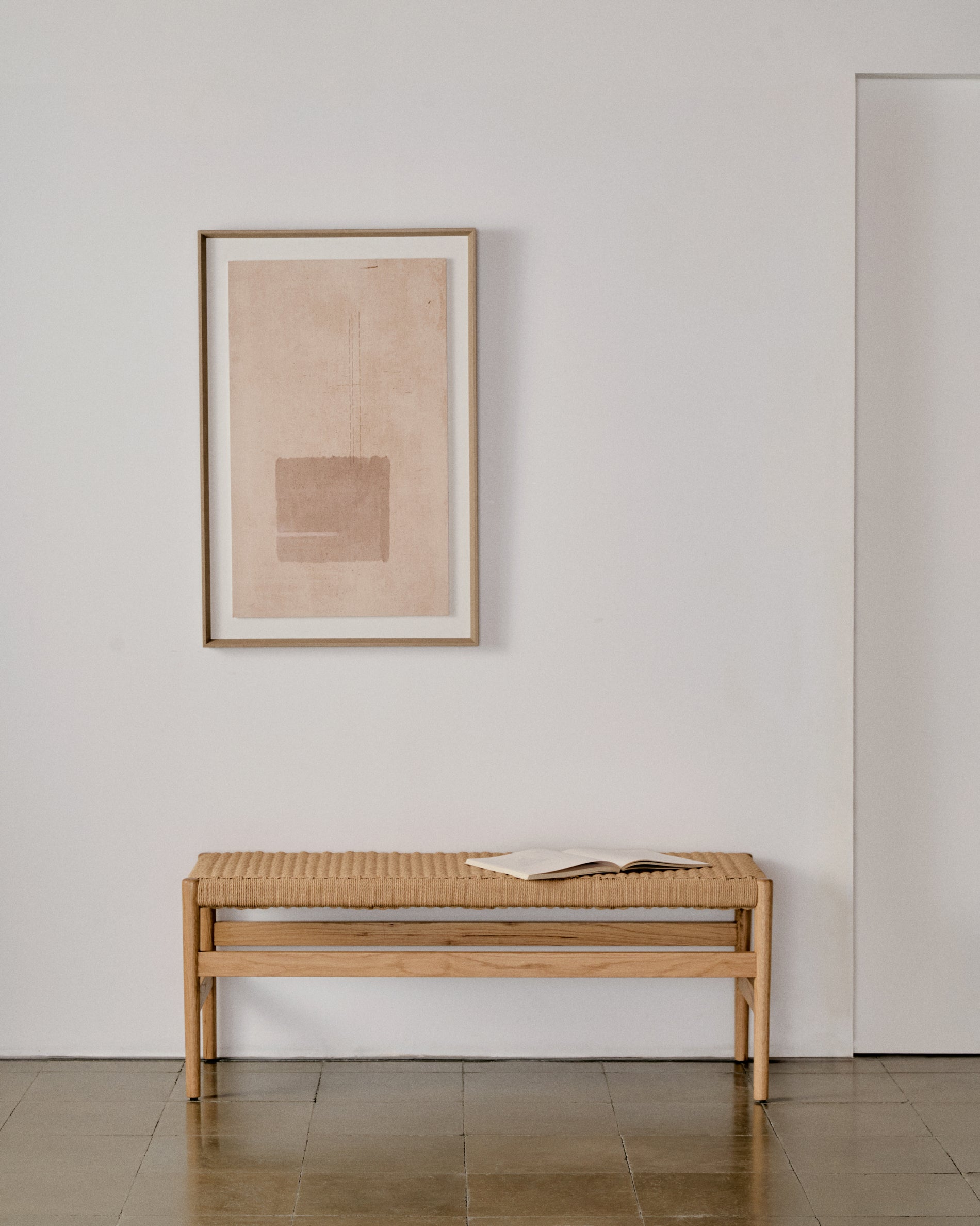 Zaide bench made of solid oak wood in a natural finish and rope cord seat, 120 cm, FSC 100% - Lifestyle