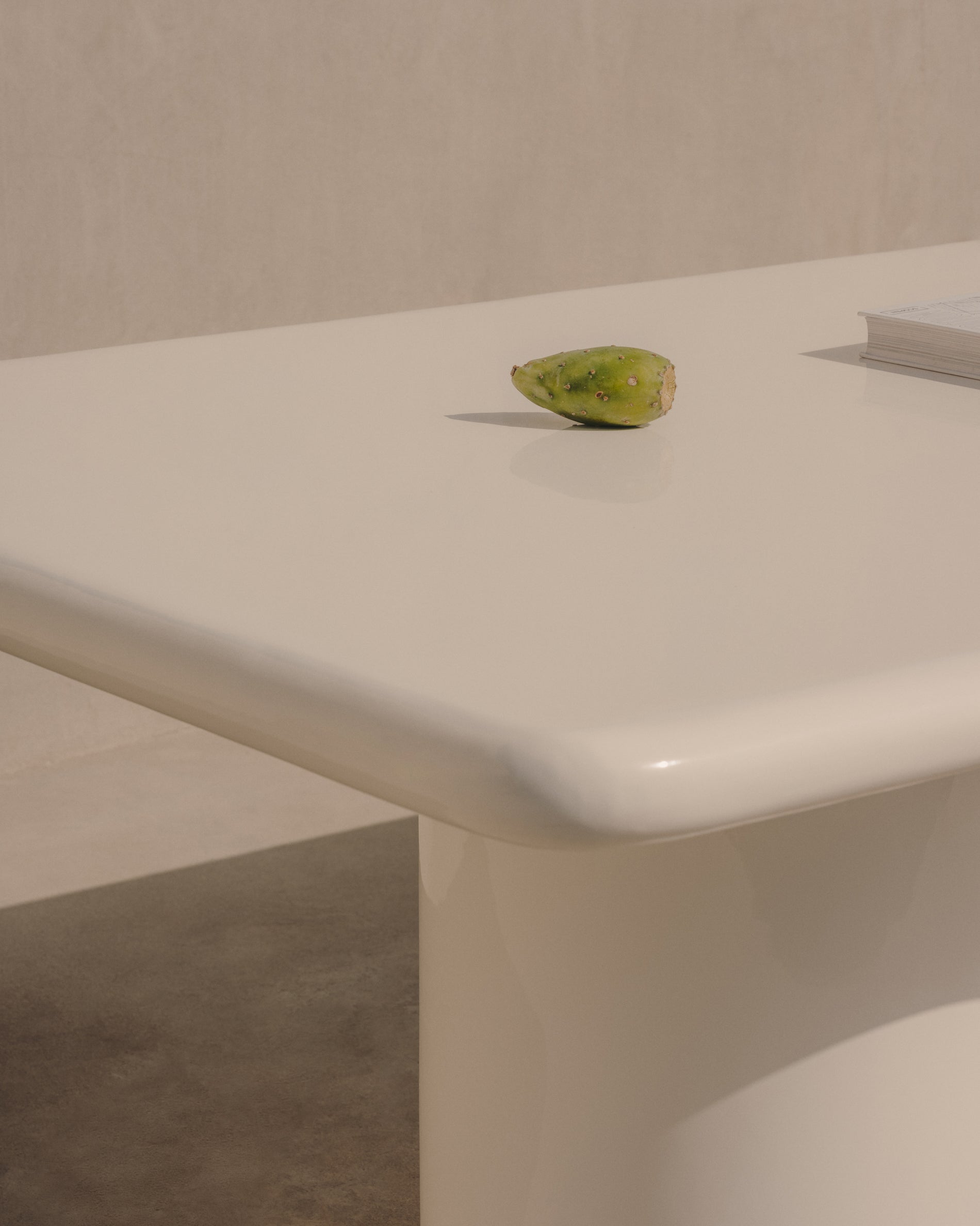 Canaret cement table with glossy white finish, 239 cm x 102 cm