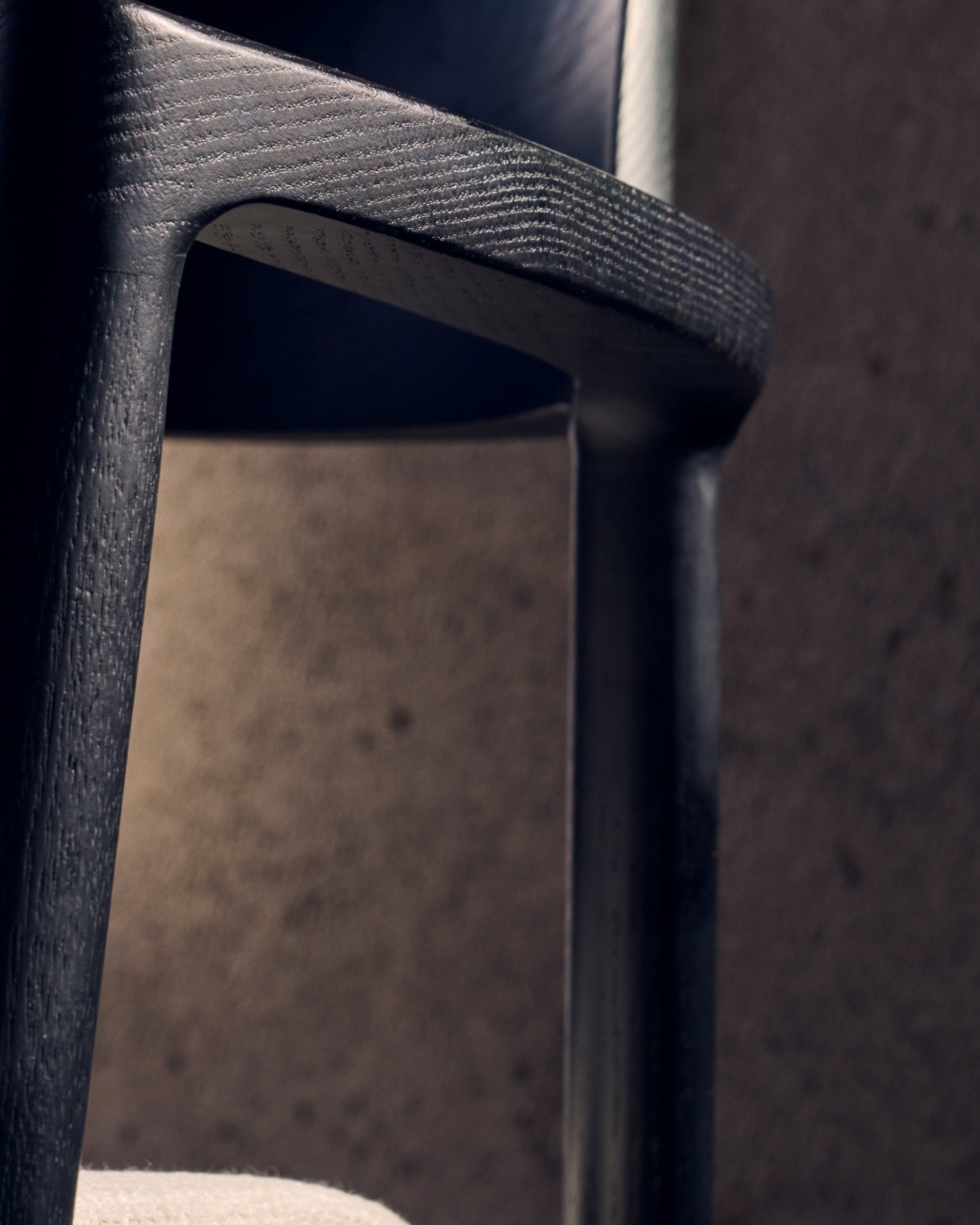Alocs chair removable cover in beige chenille solid oak wood black finish FSC Mix Credit - Lifestyle