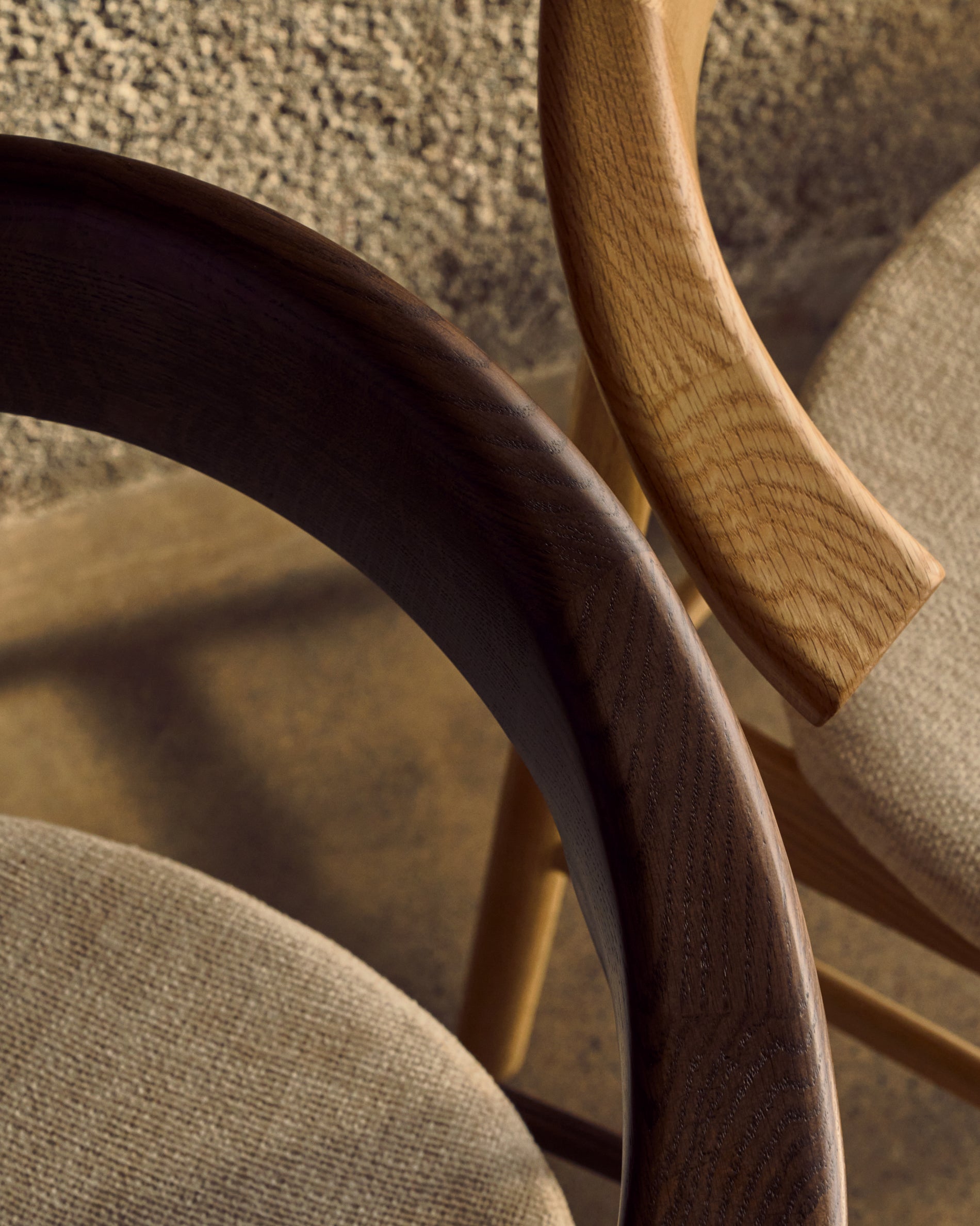 Timons chair removable cover in beige chenille solid oak wood natural finish FSC Mix Credit - Lifestyle