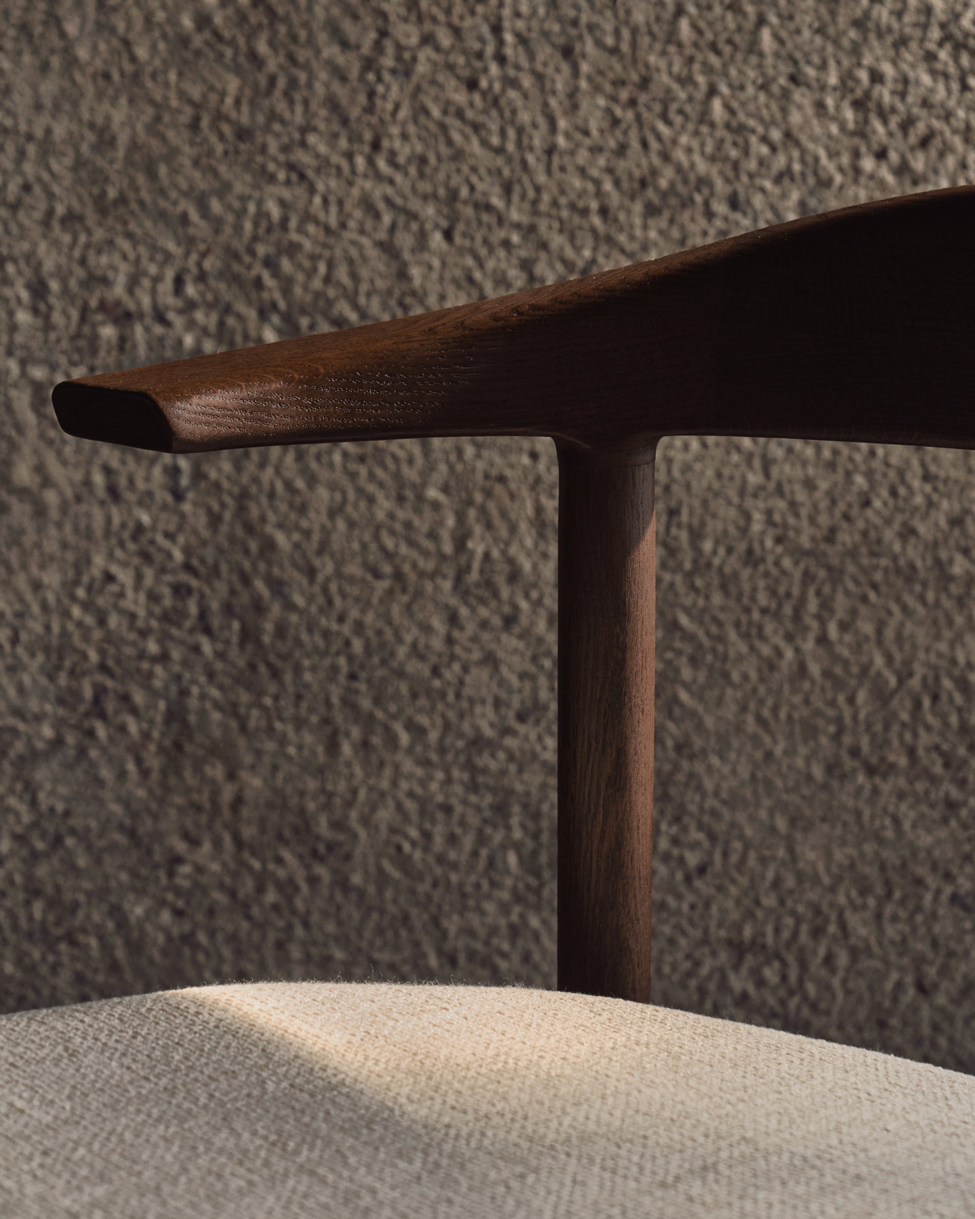 Timons chair removable cover in beige chenille solid oak wood walnut finish FSC Mix Credit - Lifestyle