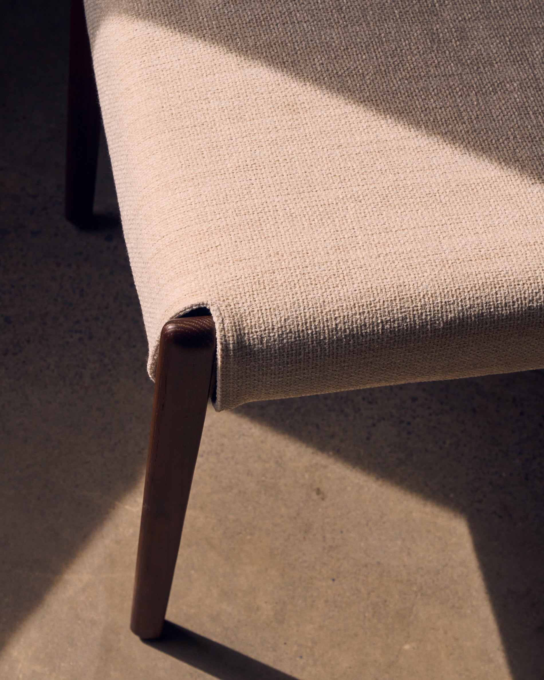 Cudia chair removable cover in beige chenille solid oak wood walnut finish FSC Mix Credit - Lifestyle