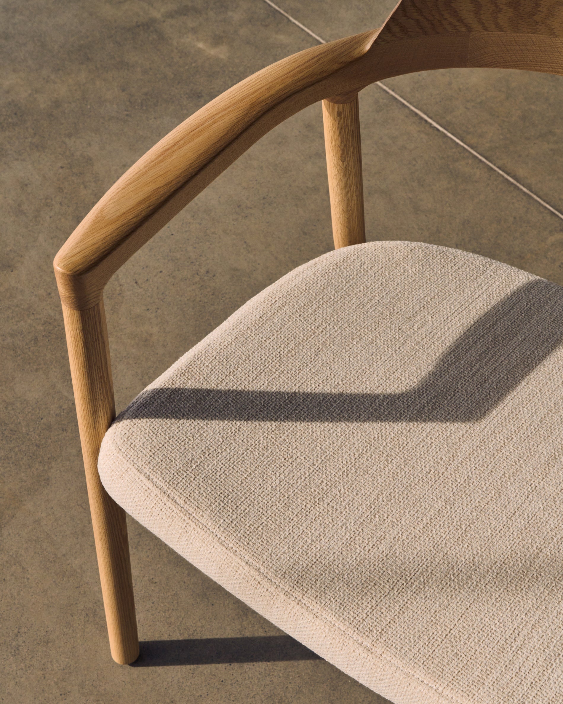 Alocs chair removable cover in beige chenille solid oak wood natural finish FSC Mix Credit - Lifestyle