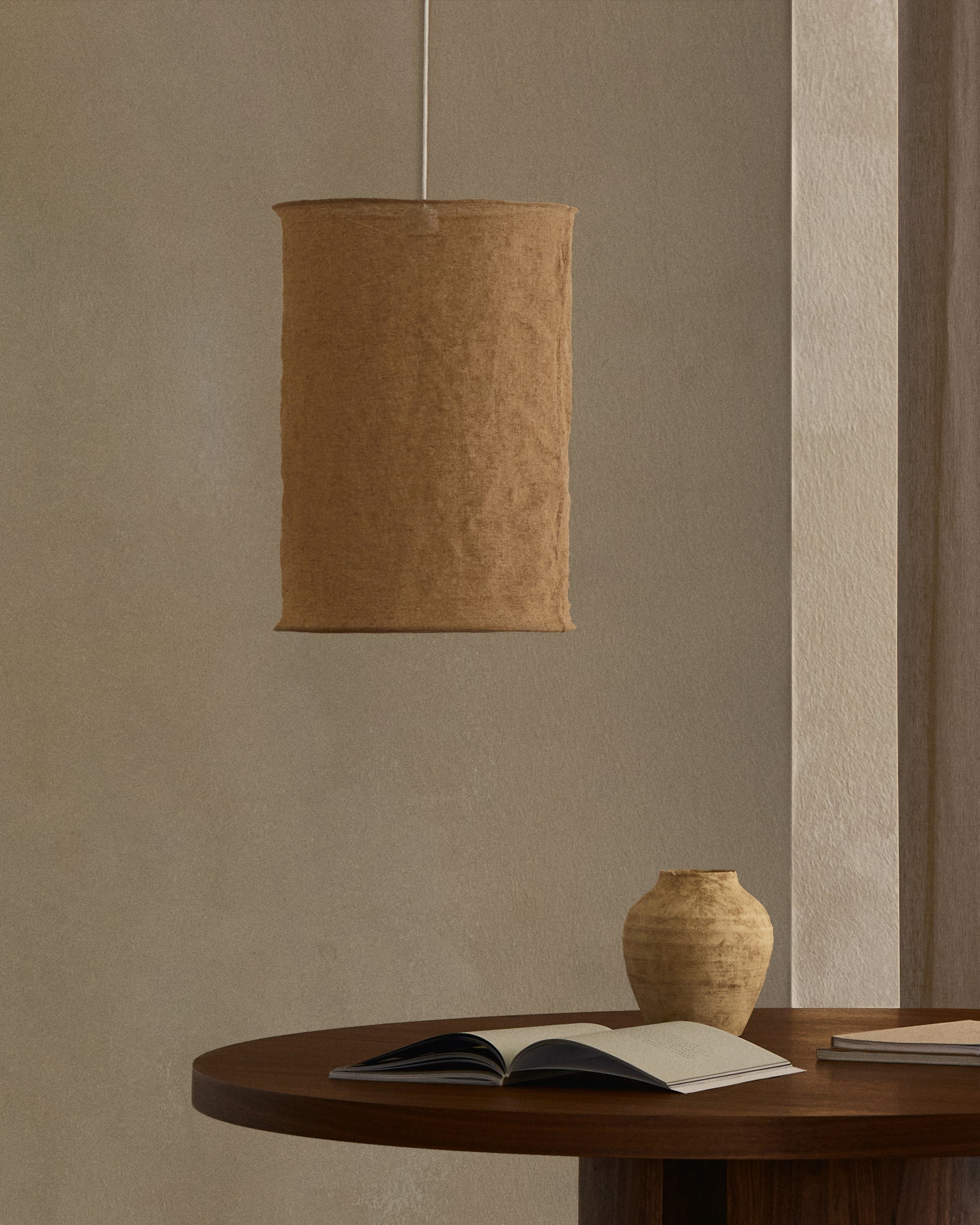 Mariela linen ceiling lamp shade in a beige finish Ø 40 x 60 cm - Lifestyle