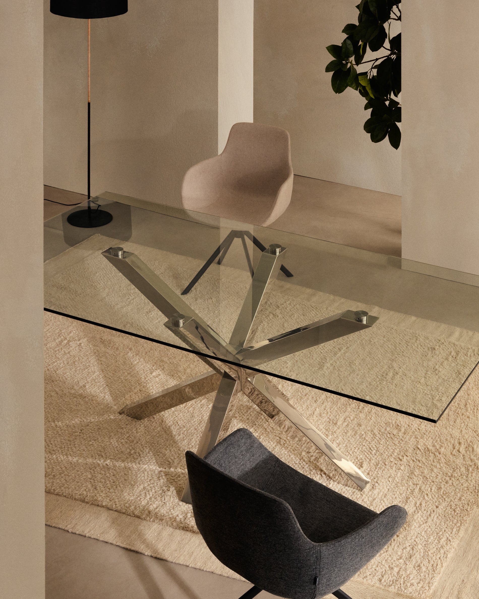 Argo glass table with stainless steel legs 180 x 100 cm - Lifestyle