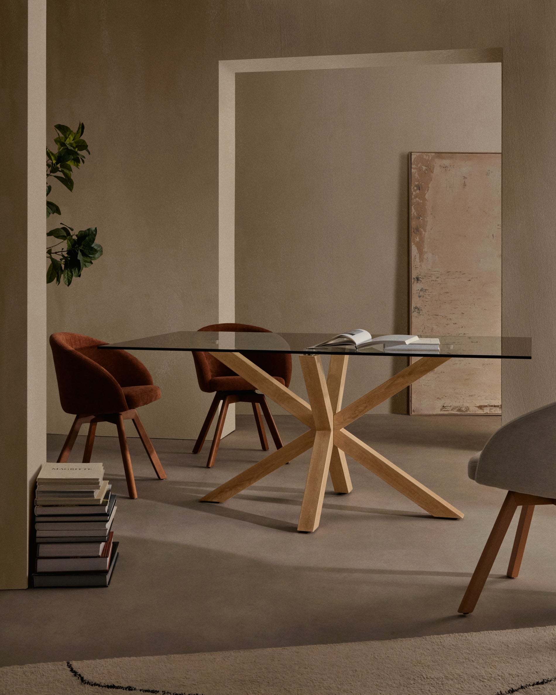 Argo glass table with steel legs with wood-effect finish 160 x 90 cm - Lifestyle