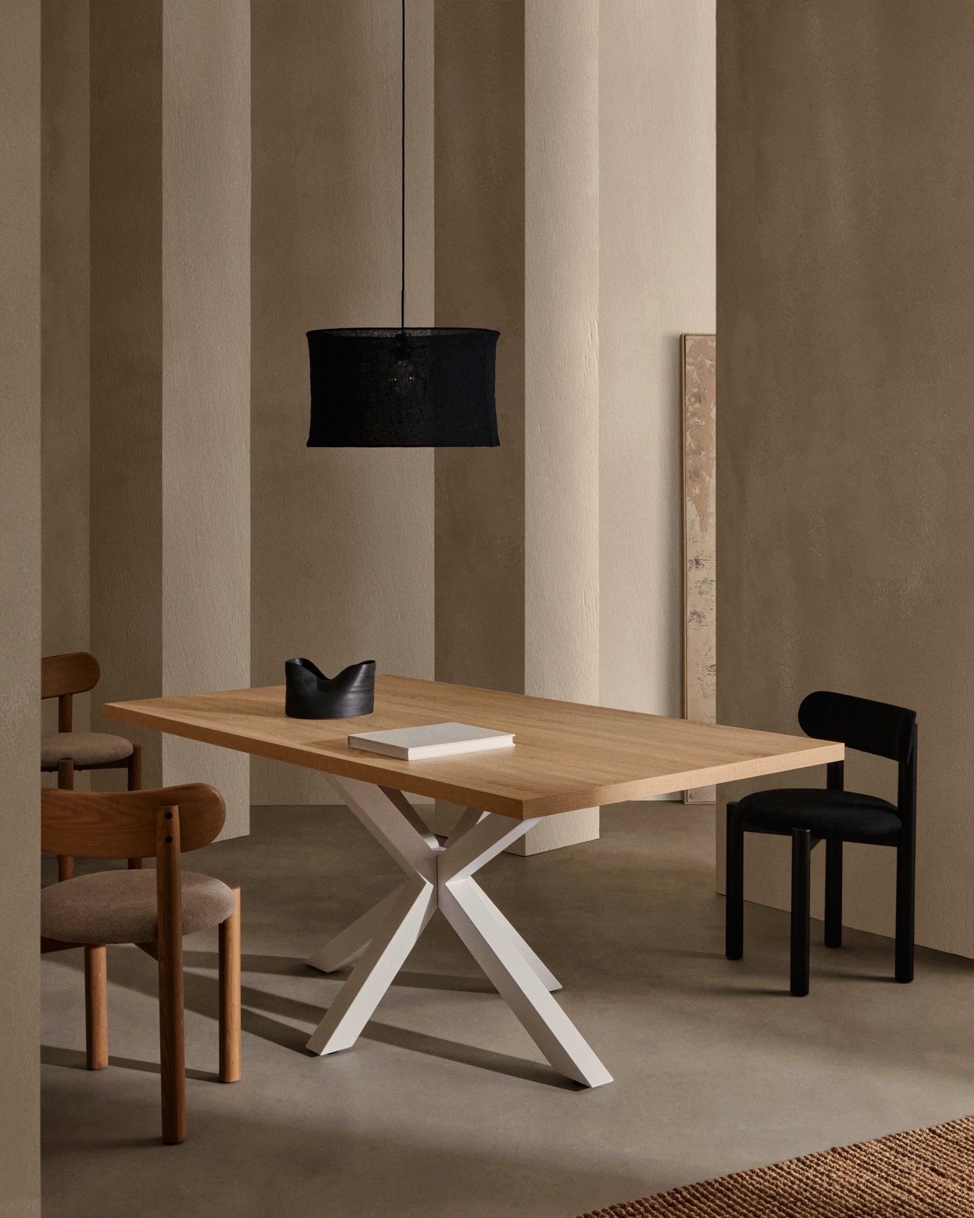 Argo table in melamine with natural finish and steel legs with white finish 160 x 100 cm - Lifestyle