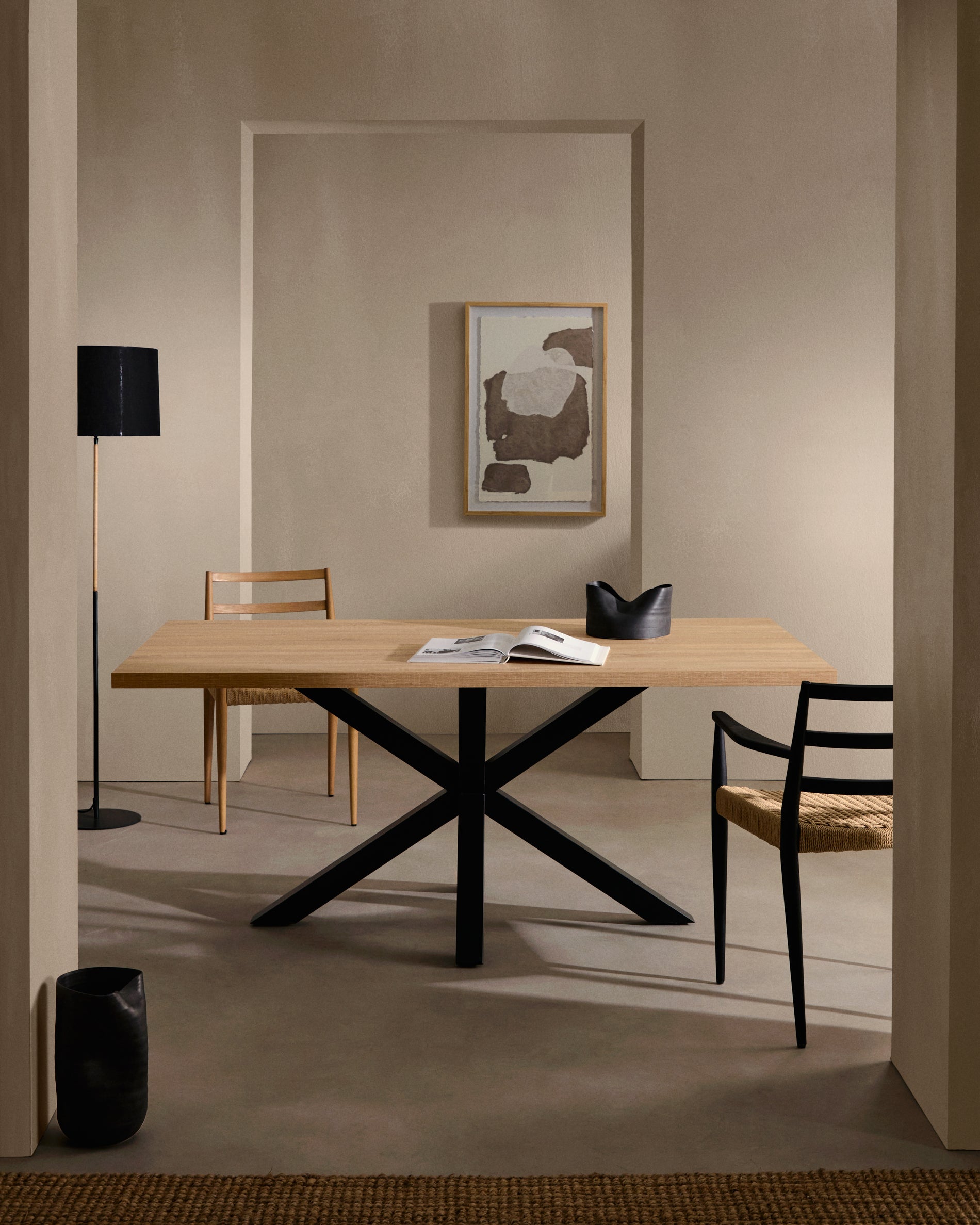 Argo table in melamine with natural finish and steel legs with black finish 160 x 100 cm - Lifestyle