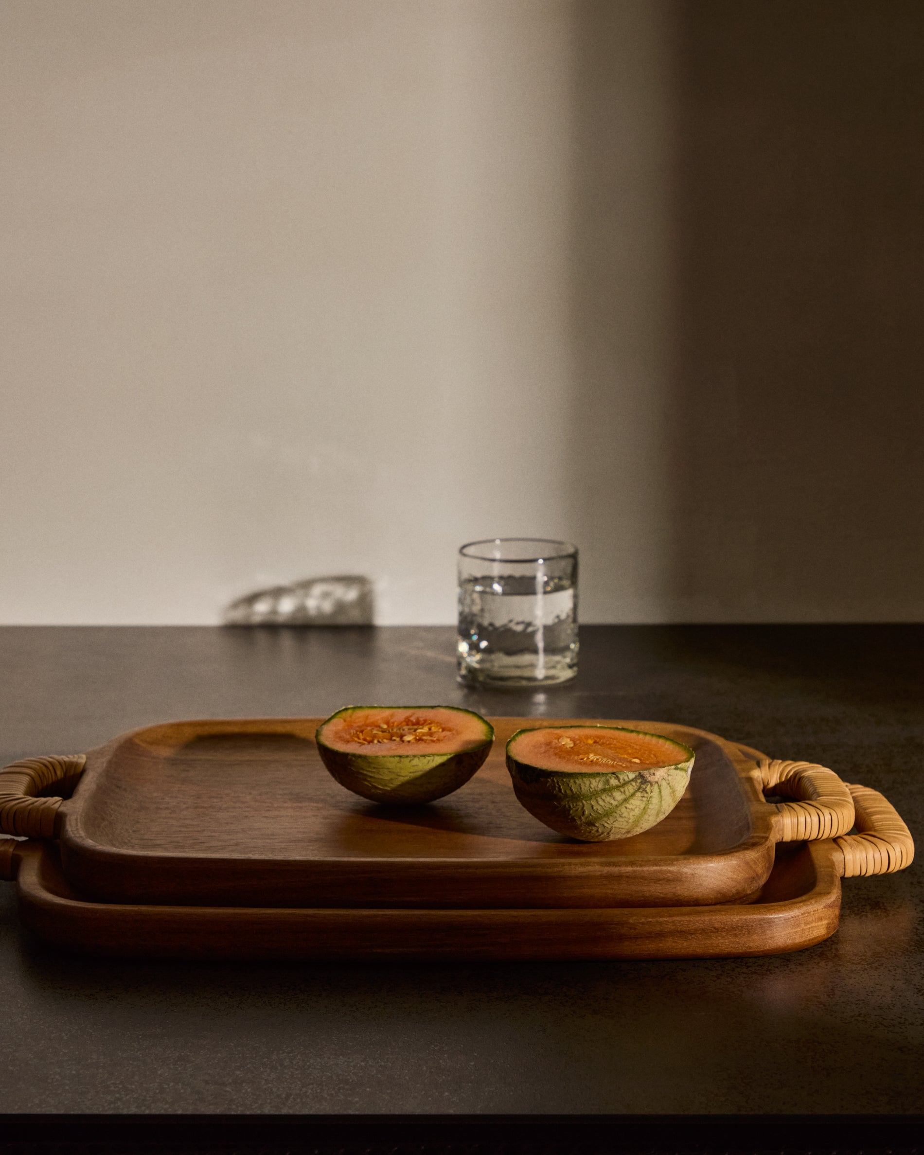 Sardis large serving board made from FSC 100% acacia wood and rattan - Lifestyle