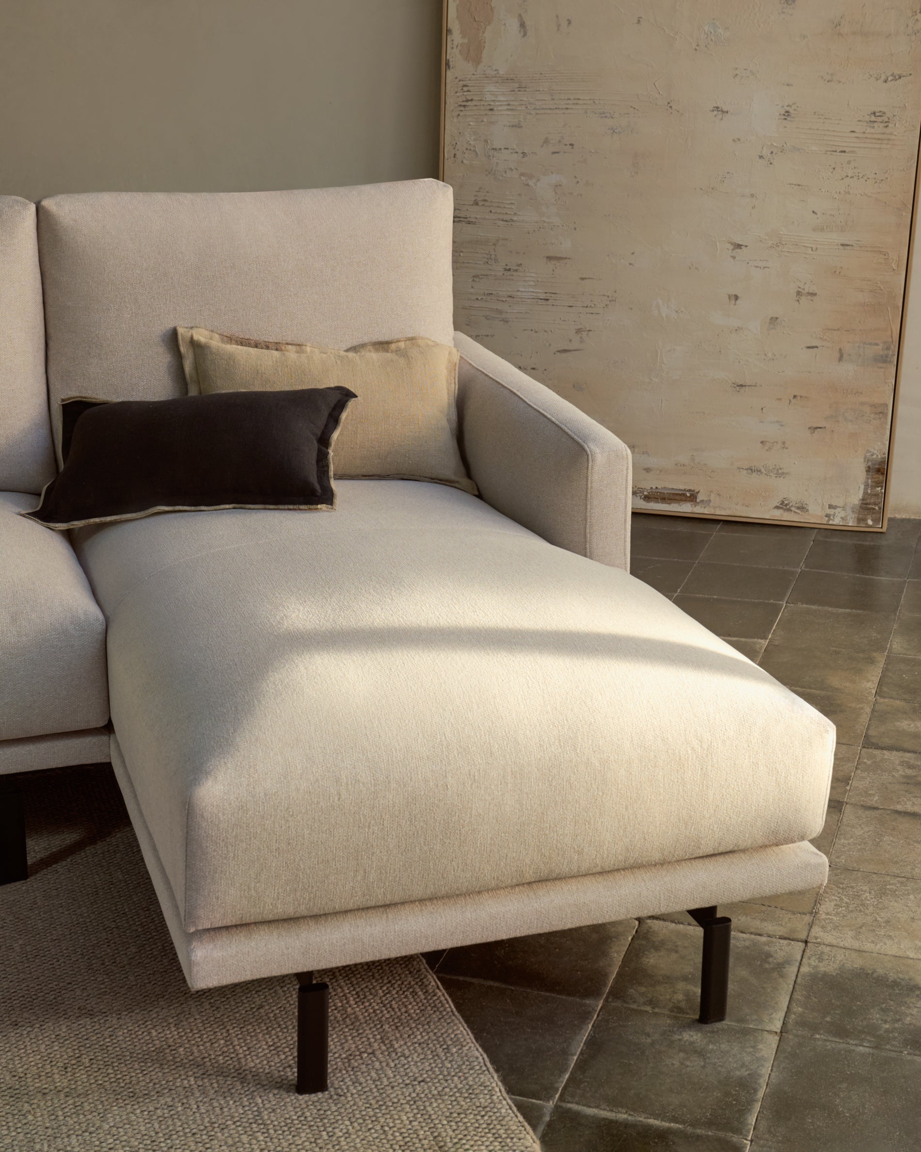 Galene 3 seater sofa with right-hand chaise longue in beige, 254 cm FSC Mix Credit - Lifestyle