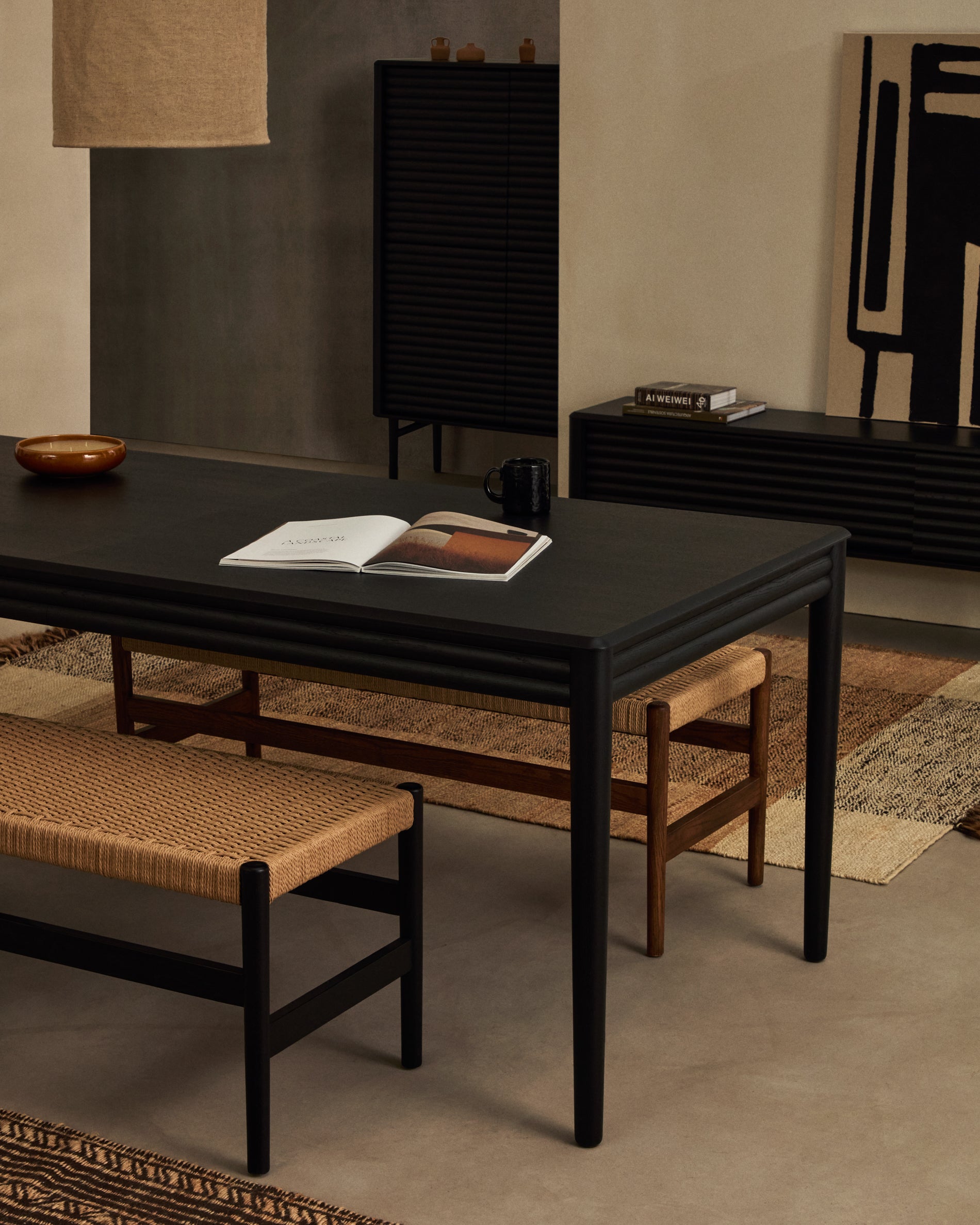 Lenon extending table in black oak veneer and solid oak 200(280)x90cm FSC Mix Credit - Lifestyle