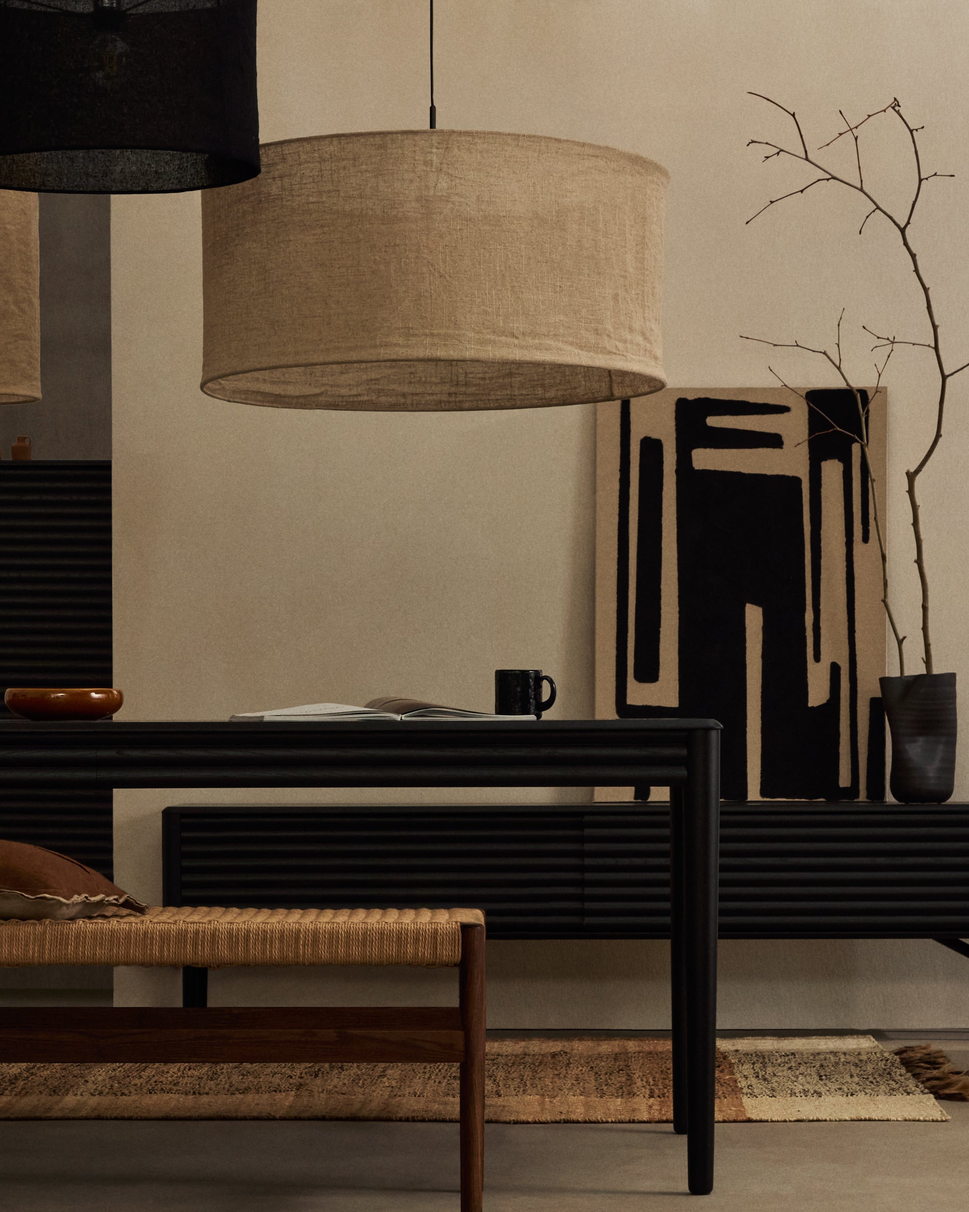 Mariela linen ceiling lamp shade in a beige finish Ø 80 x 40 cm - Lifestyle