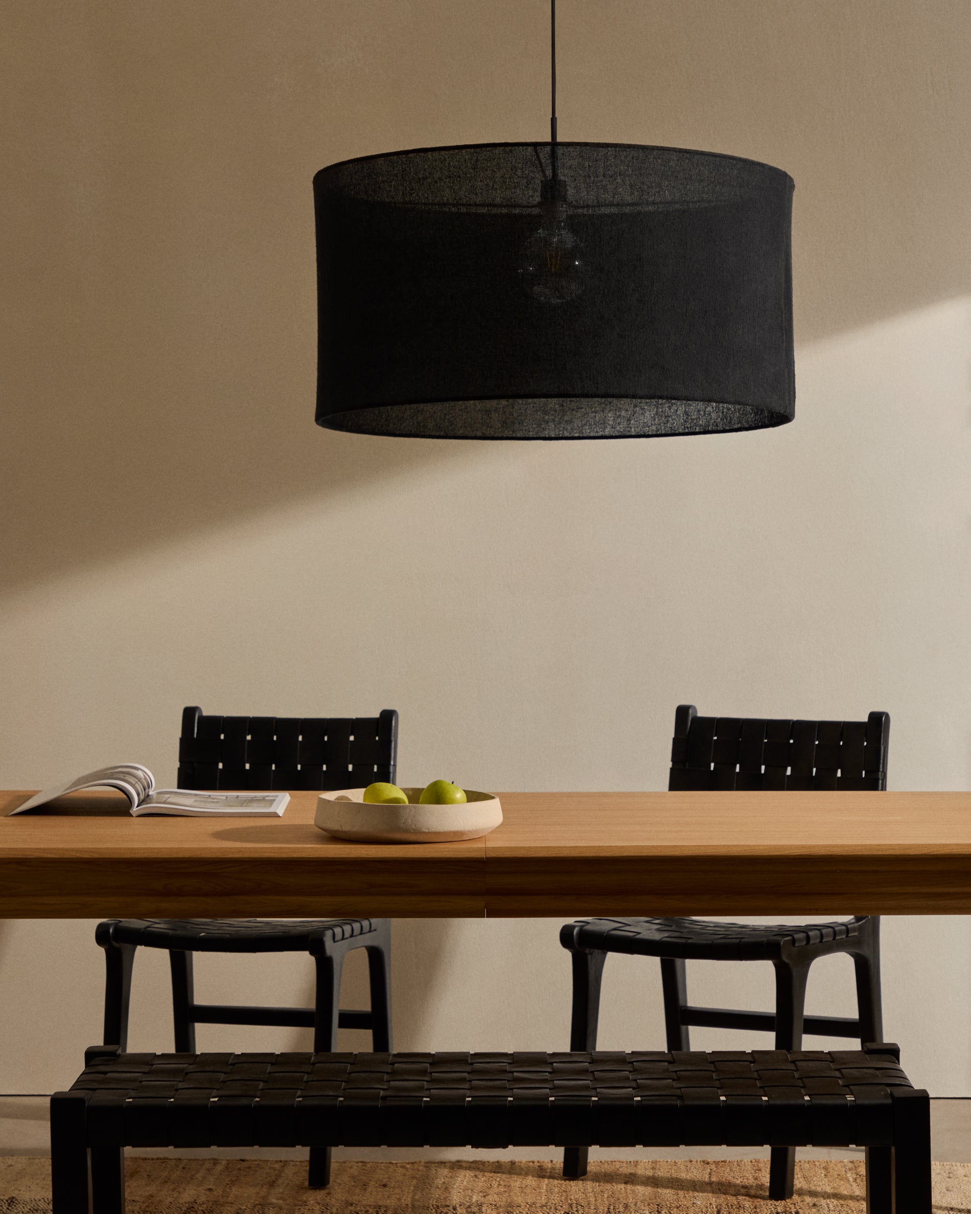 Mariela linen ceiling lamp shade in a black finish Ø 80 x 40 cm - Lifestyle