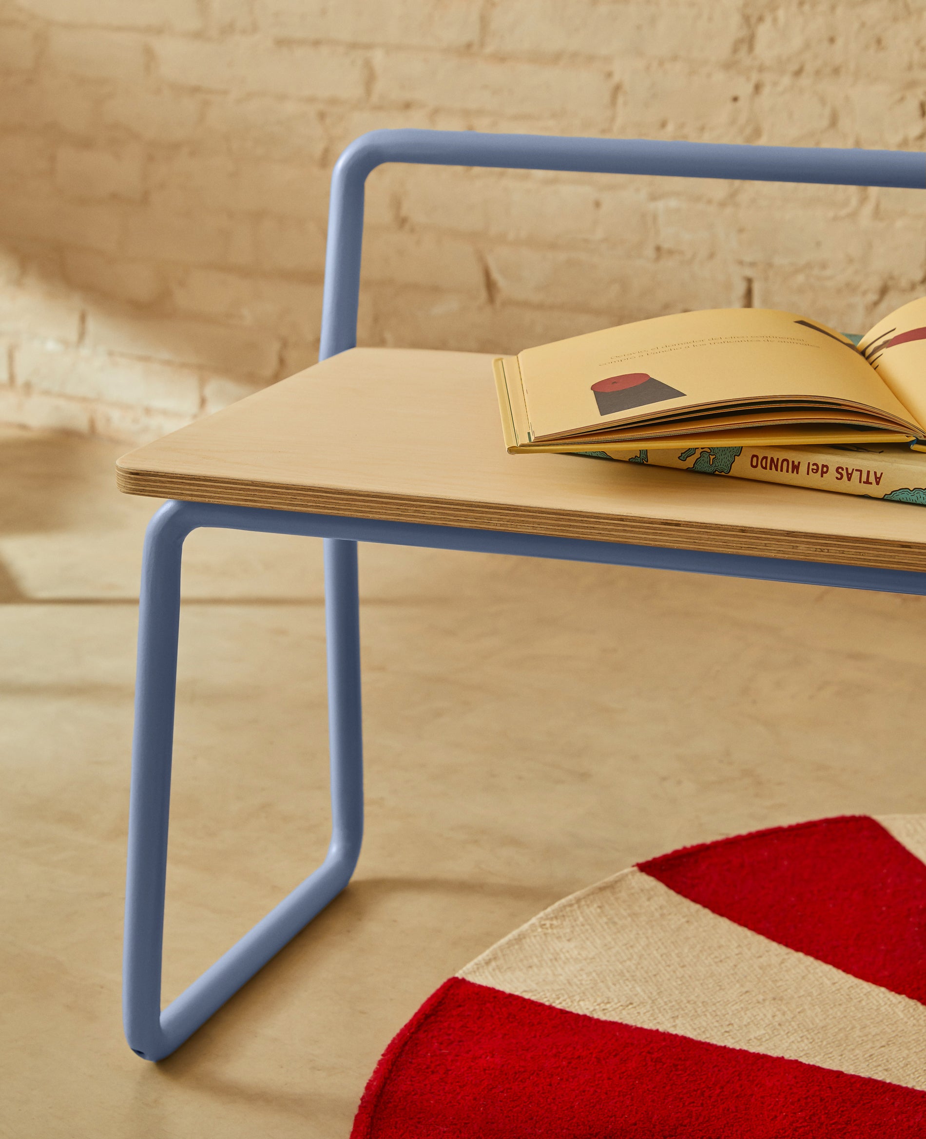 Tinn ash veneer bench with a blue metal structure, 75 cm - Lifestyle