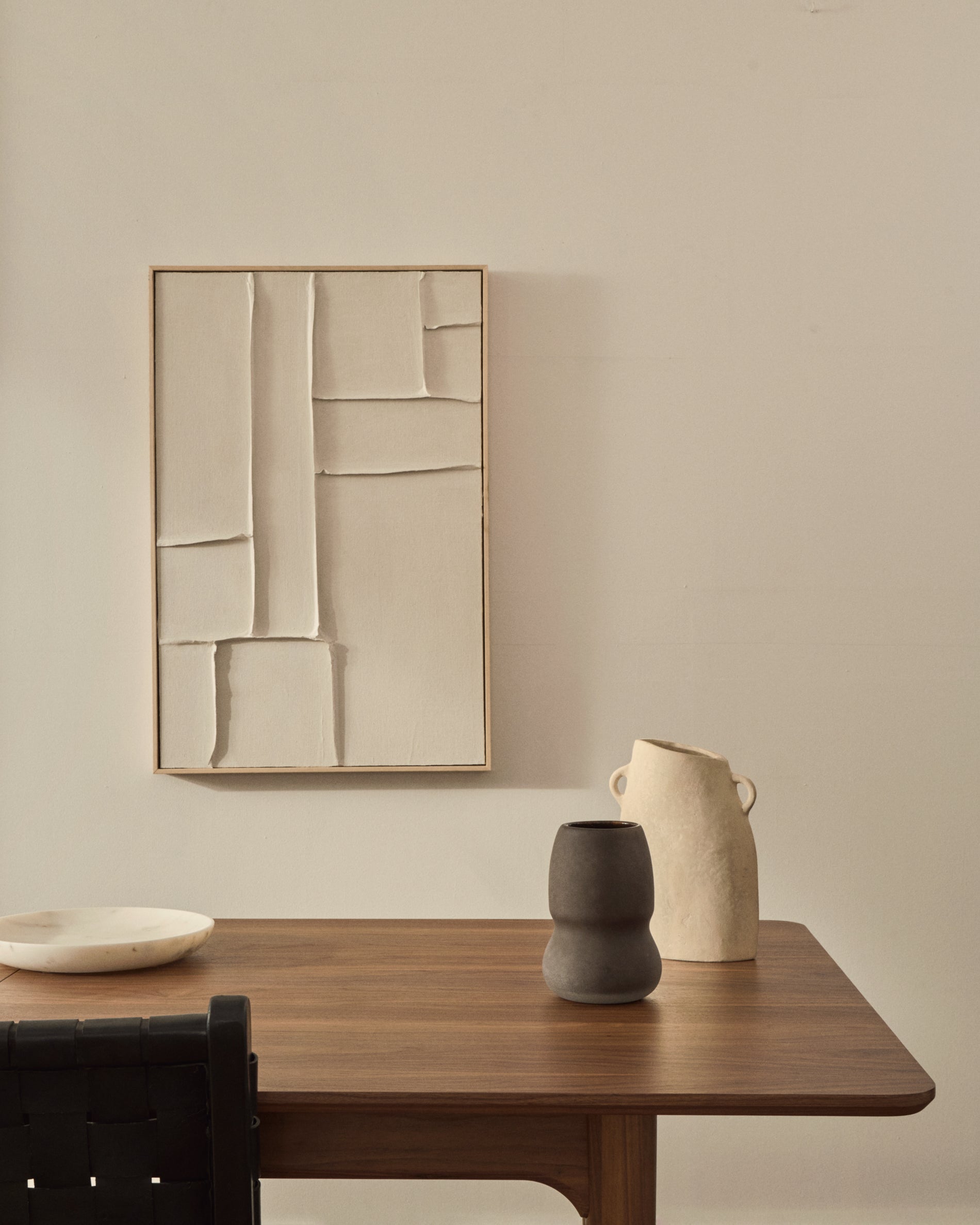 Klis white linen picture with geometric shapes, 60 x 90 cm - Lifestyle