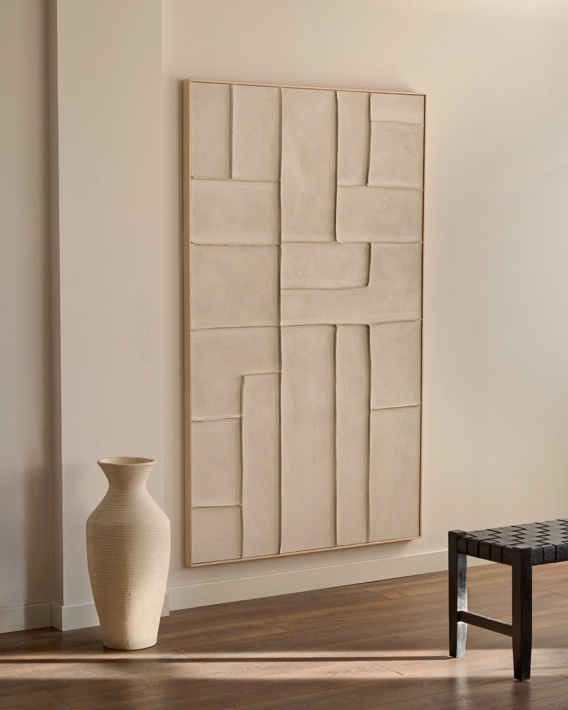 Klis white linen picture with geometric shapes, 120 x 200 cm - Lifestyle