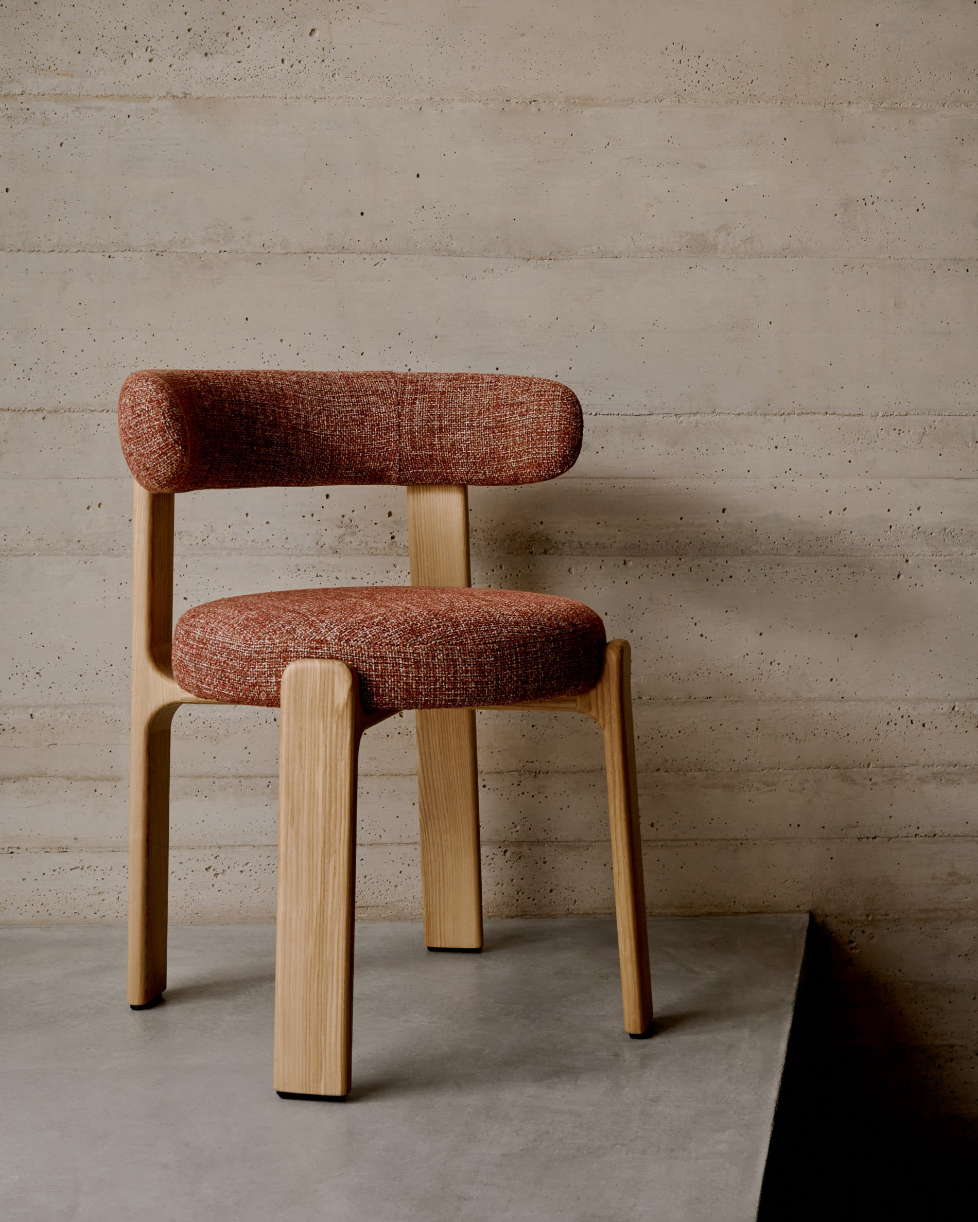 Granite chair with terracotta upholstery and natural finish solid ash wood FSC 100%