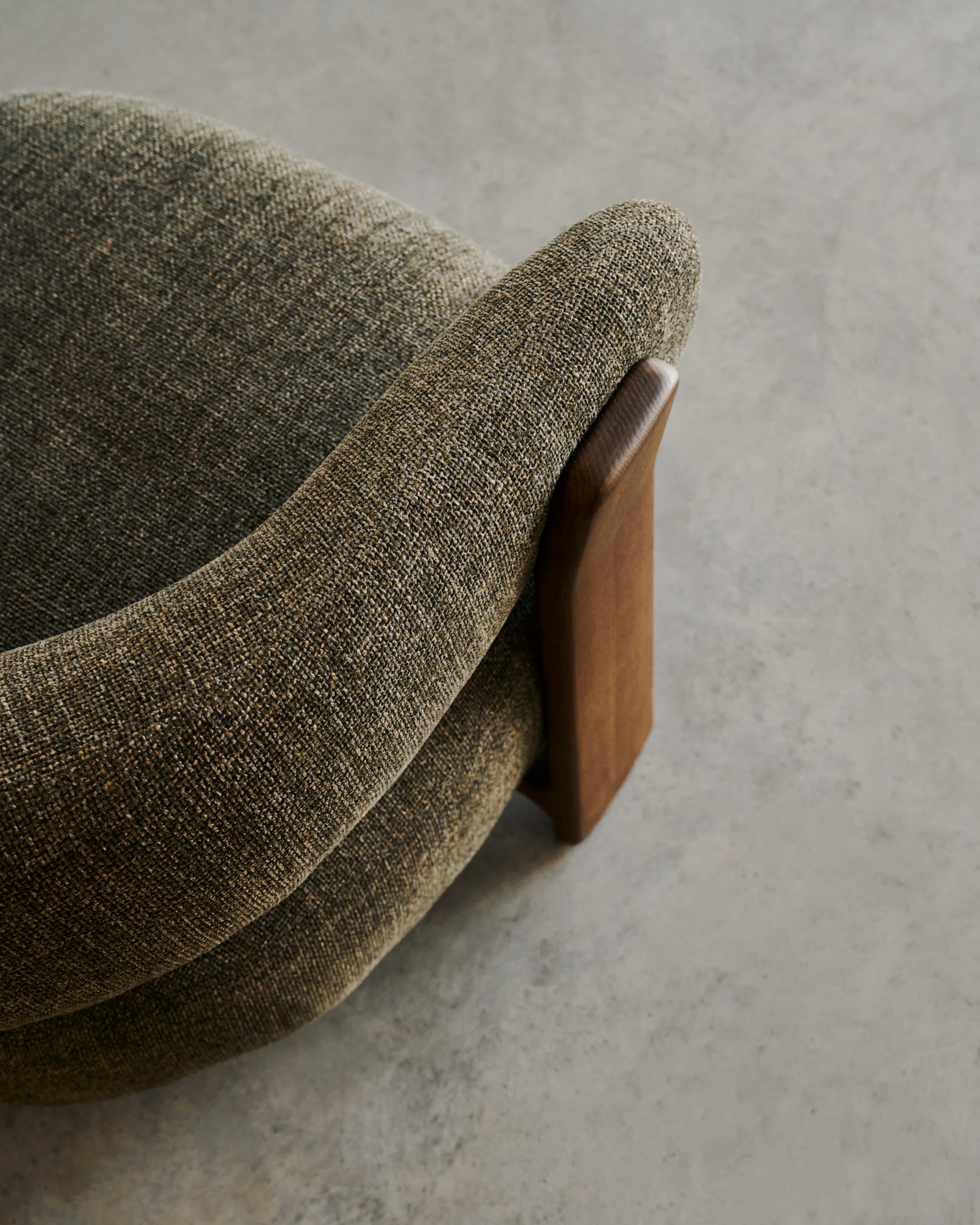 Granite green chenille armchair with solid ash wood legs in a walnut finish FSC 100% - Lifestyle