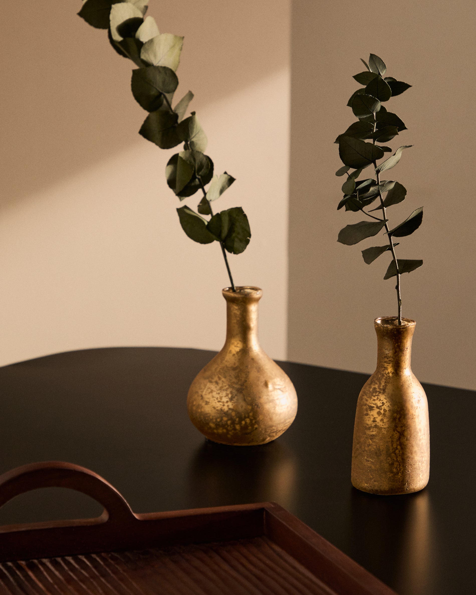 Deila set of 2 gold, recycled-glass vases, 10 cm - Lifestyle