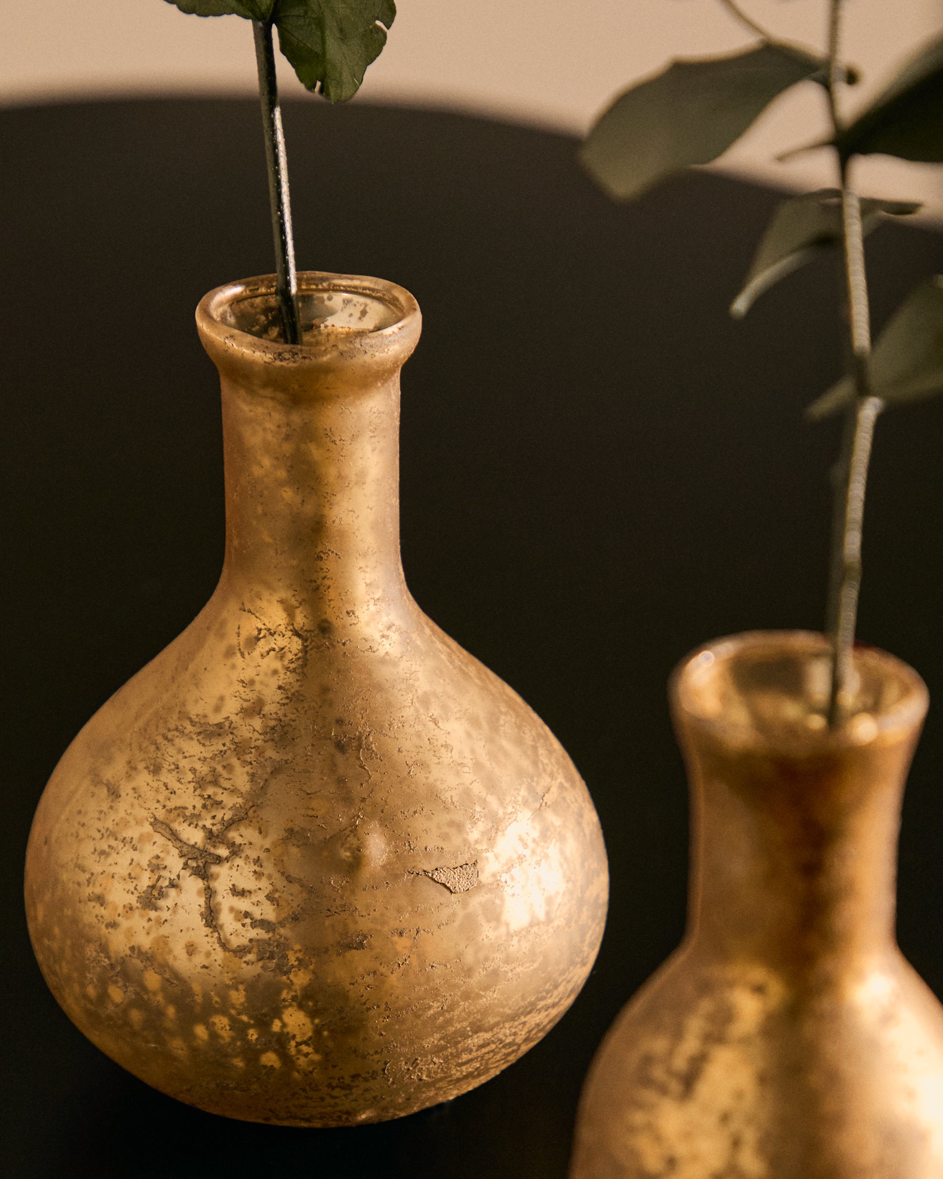 Deila set of 2 gold, recycled-glass vases, 10 cm - Lifestyle