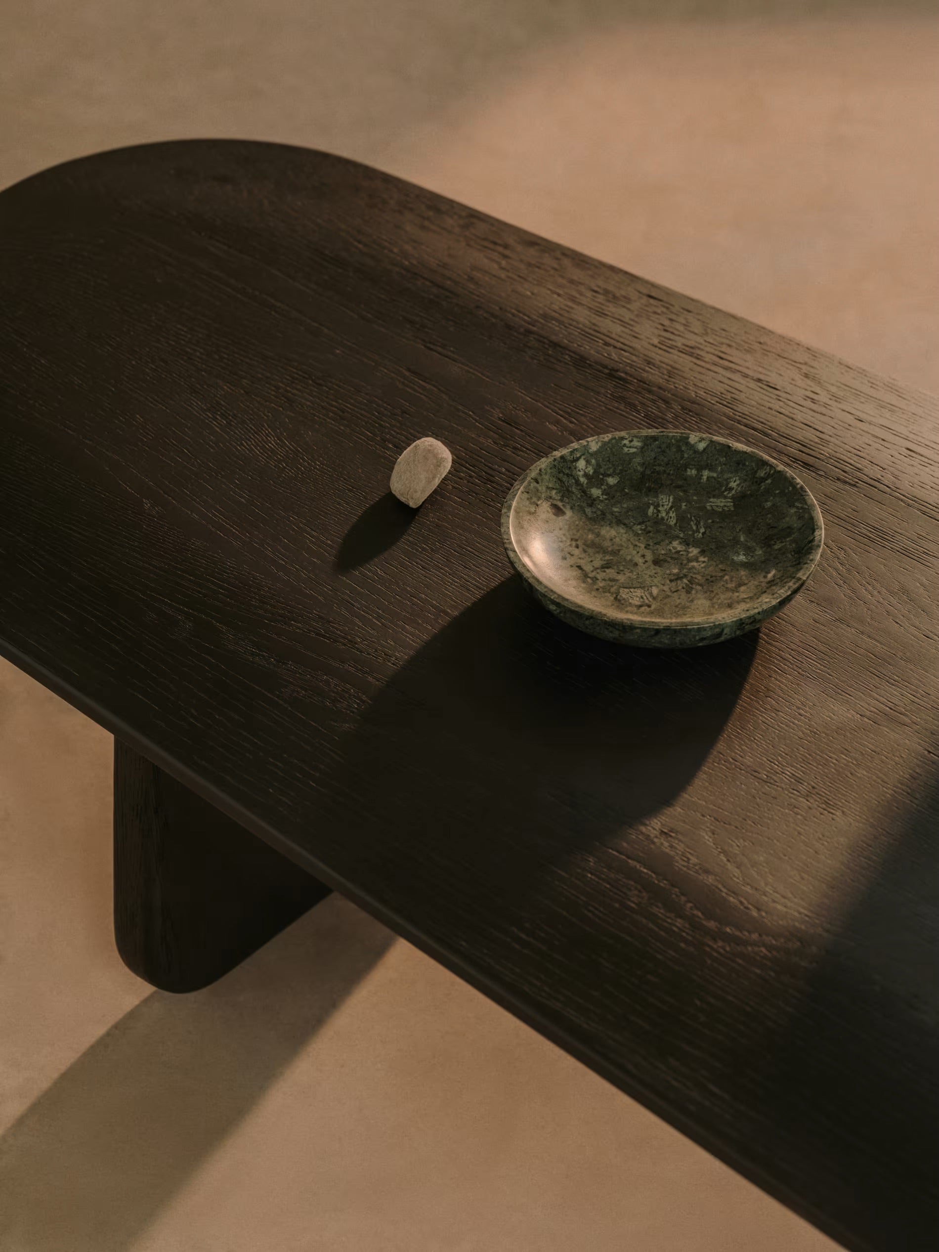 Pirita coffee table in solid oak, black surface, 146 x 56.5 cm, FSC 100% certified.